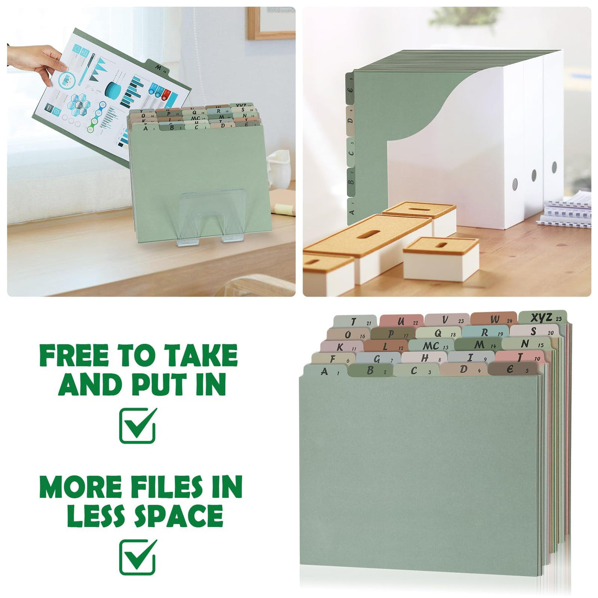 1 Set 25 Alphabet File Dividers A-Z Top Tab File Guides Letter Size 1/5 Cut Tab Manila Alphabetical File Organizer File Cabinet Dividers for Work Office Home School and Desk Organizer(Morandi)