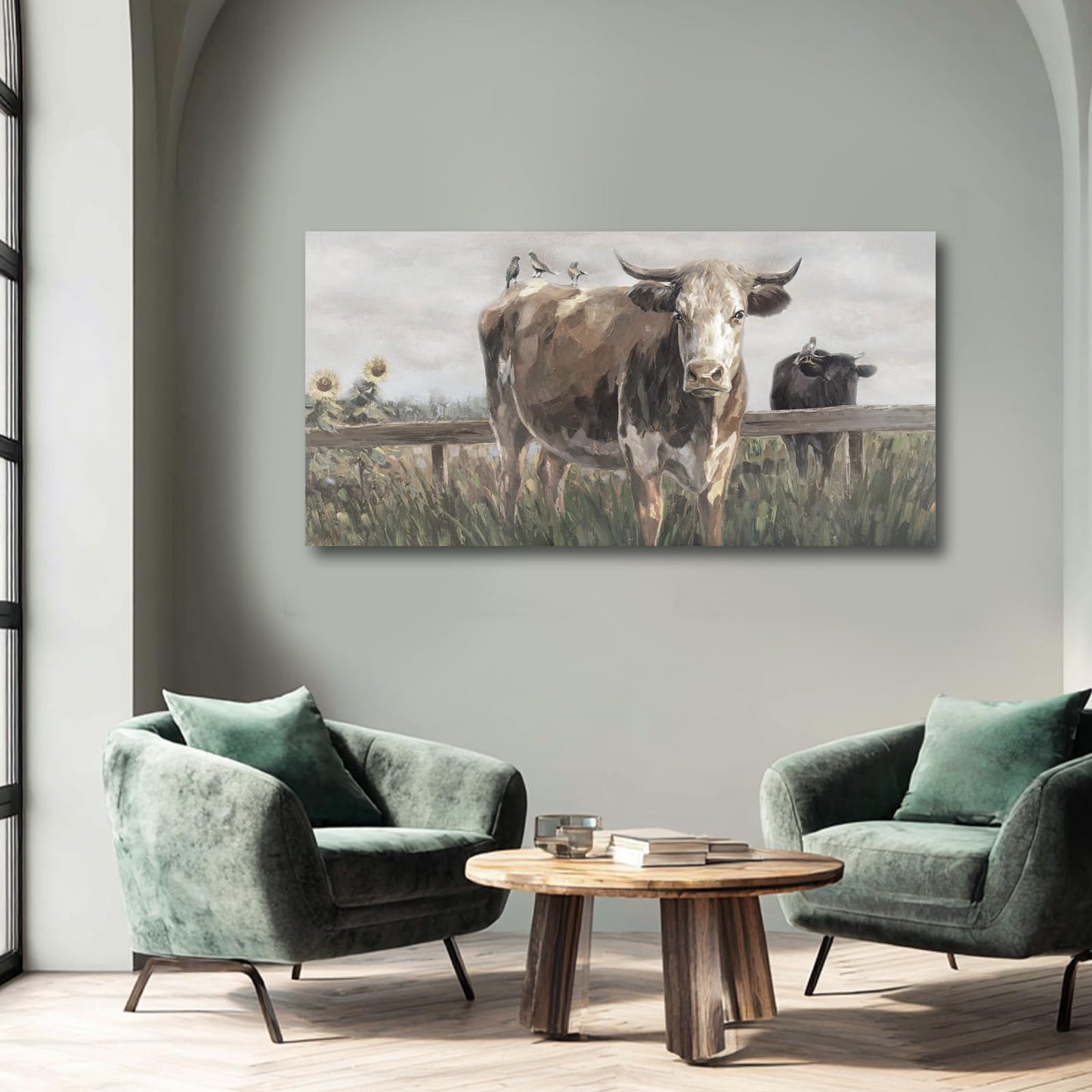Visual Art Decor Cow Decor black and brow Canvas Print Animal Artwork for livingroom,bedroom,office 40x20 inches