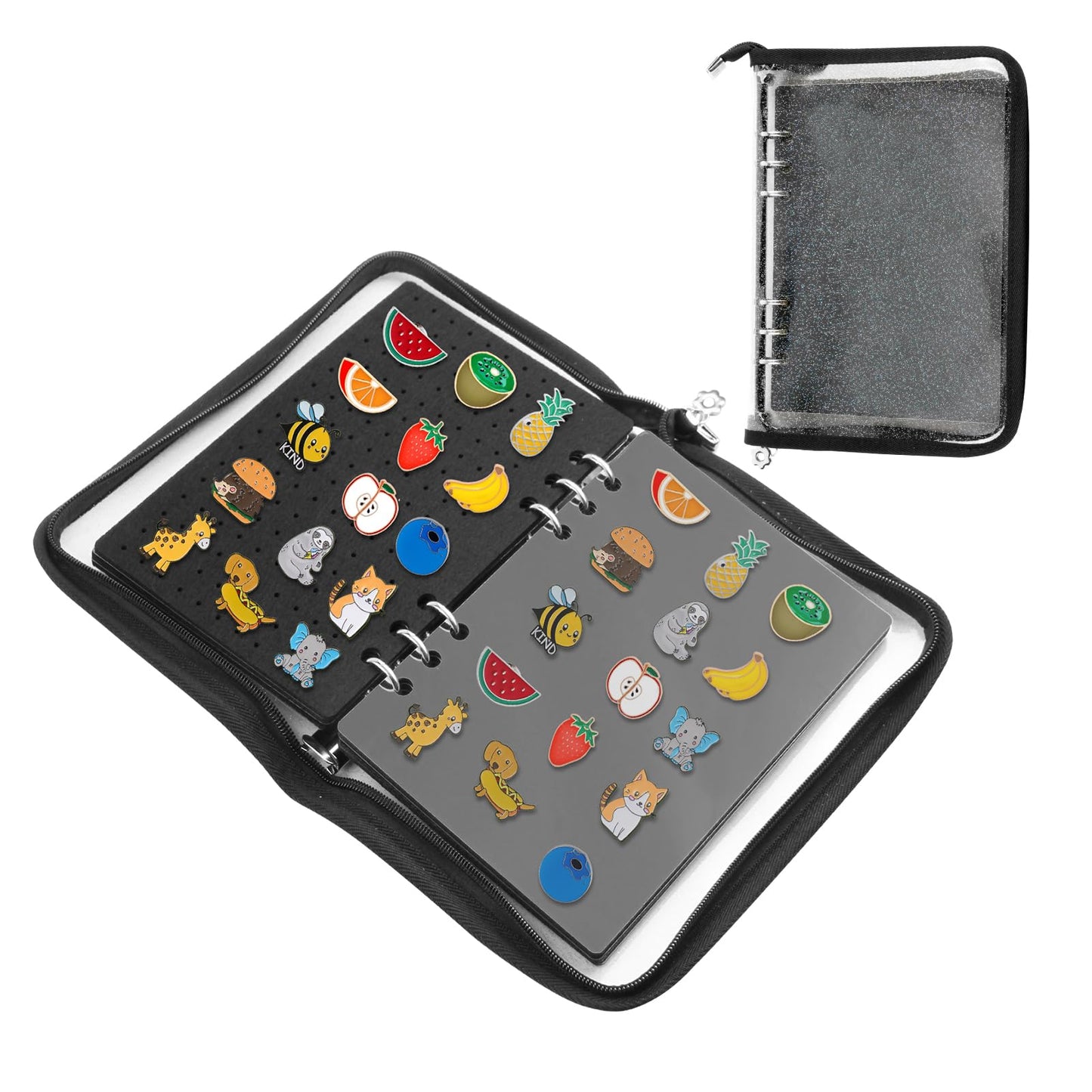 Enamel Pin Display Book,Trading Pins Holder with 6-Page Display Boards A5 Brooch Mini Board Collection,Pin Storage Bag Binder Organizer Case,for Badge Books Collector Small Travel Box(Black)
