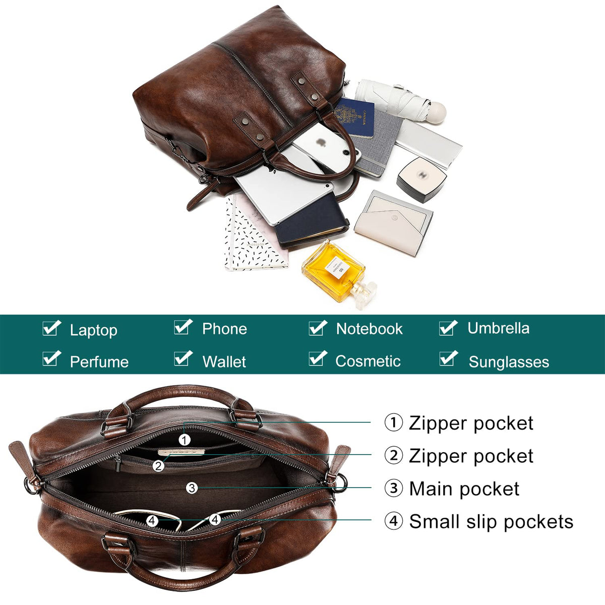 Women Genuine Leather Handbags vintage purses Top Handle Satchel and tote Crossbody Shoulder bags (Vintage Coffee)