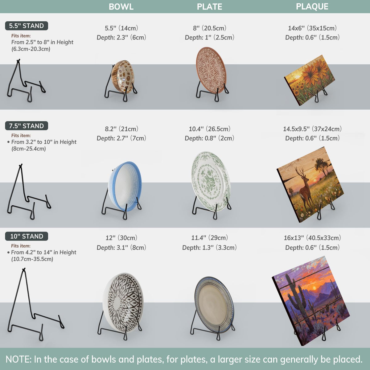 PUERSI 2 Pack Bowl Display Stand, 10 Inch Iron Bowl Holder, Large Plate Stands for Display Large Deep Plates, Platters, Easels, Dishes, Frame, 10" H X 6.2" W X 6.9" D (For Bowls under 5" in Depth)
