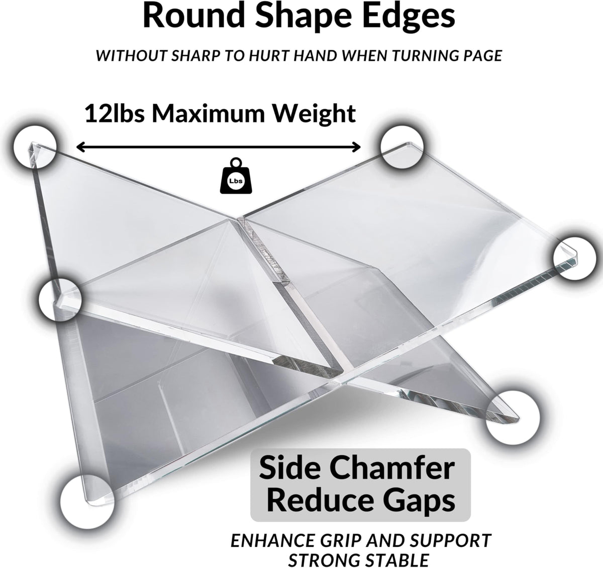 Honygebia Clear Acrylic Book Stands - Cross Frame Acrylic Book Holder, Open Bookstand for Display and Reading, Suitable for Art, Bible, Cookbook, Easel, Magazine, Textbooks 12.5" x 9.5" x 5.5"
