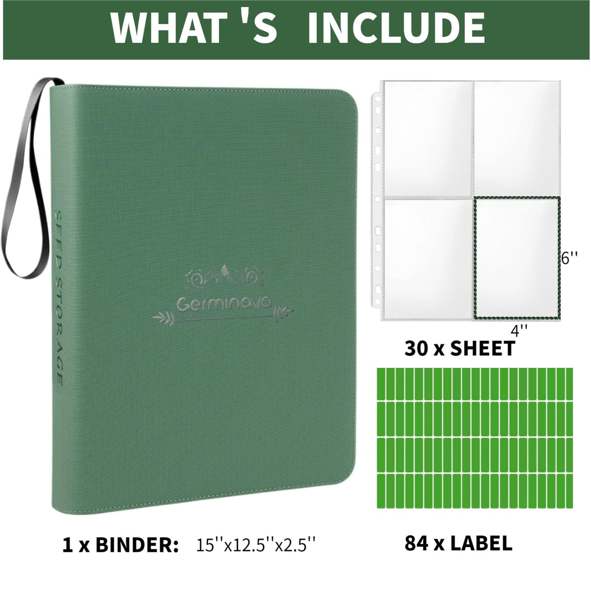 Zippered Seed Storage Organizer Binder with Handle, Waterproof & Insect-Proof Gardening Seed Book, 4 * 6 Inch Pocket Fits Most Seed Packets and Hold 120+ Seed Envelope