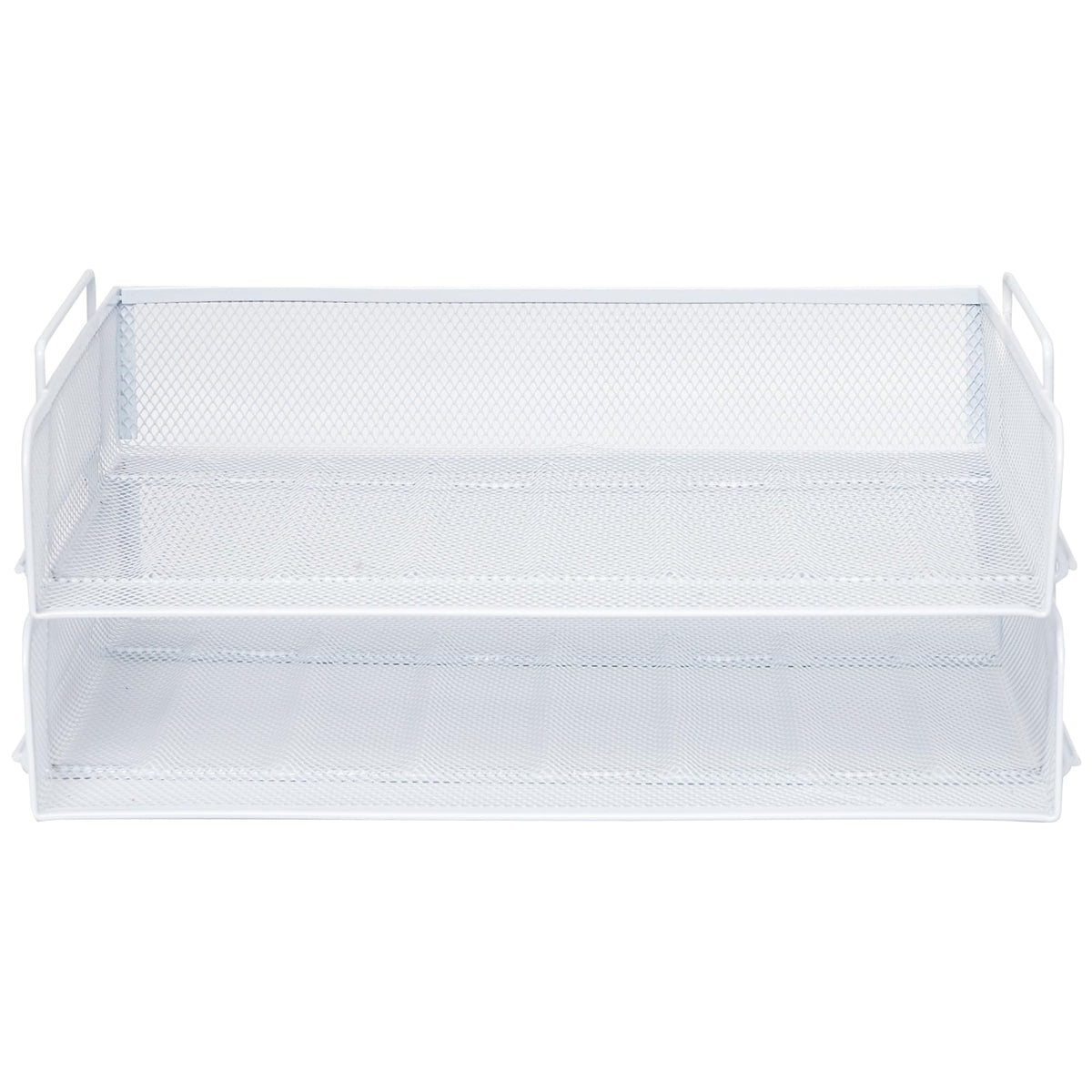 EASEPRES 2 Pack Stackable Desk Paper Tray, Metal Mesh Desktop Document Letter File Organizer for Office Home School, 13.5'' L x 9.75'' W x 5.5'' H, White