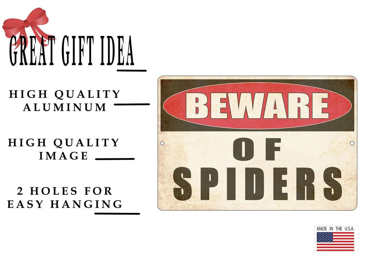 Rogue River Tactical Funny Sarcastic Metal Tin Sign Wall Decor Man Cave Bar Yard Wall Warning Beware of Spiders