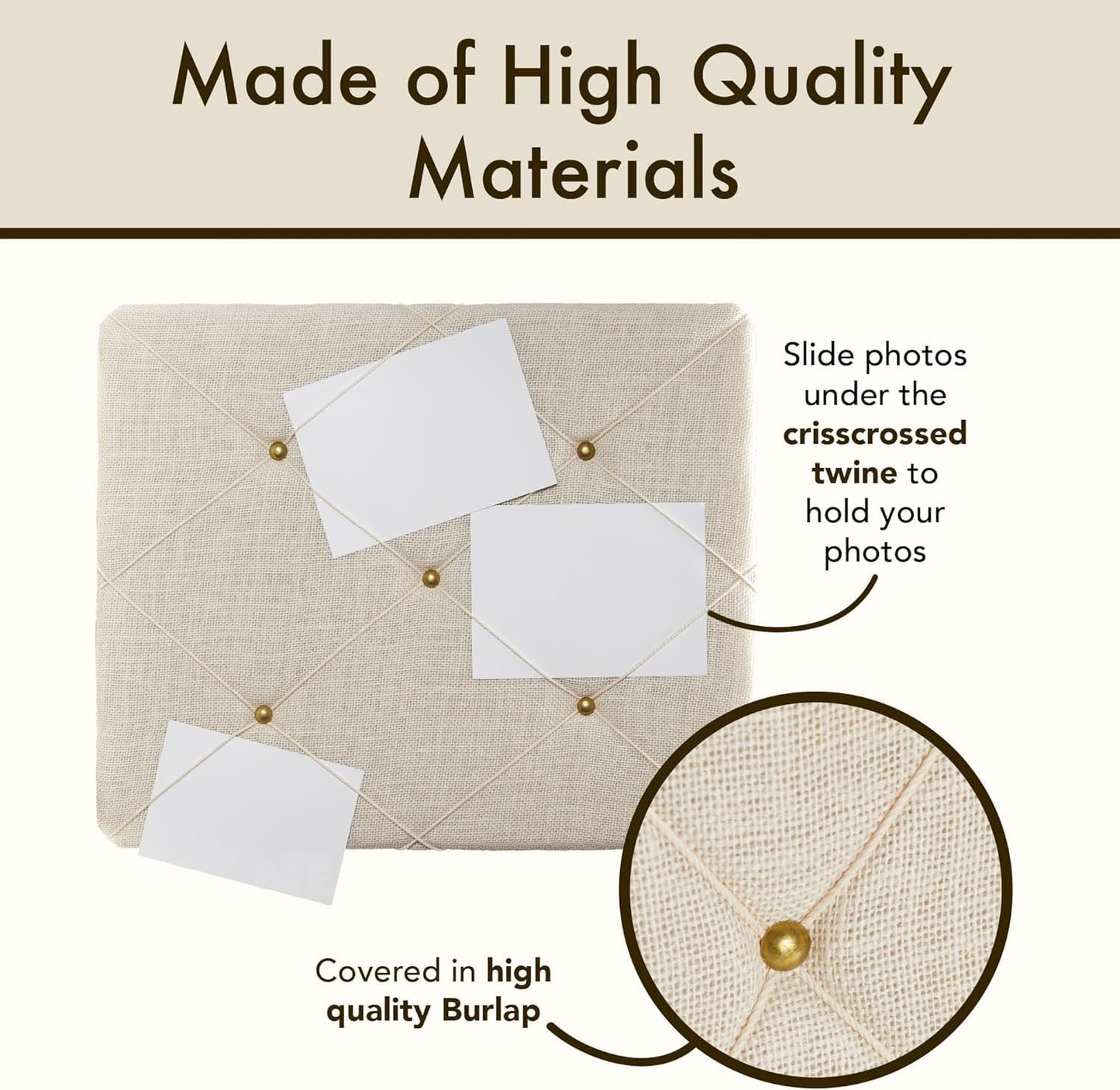 White Burlap Covered with Criss-Cross Twine Bulletin Picture & Memo Board, 11.75 x 15.75