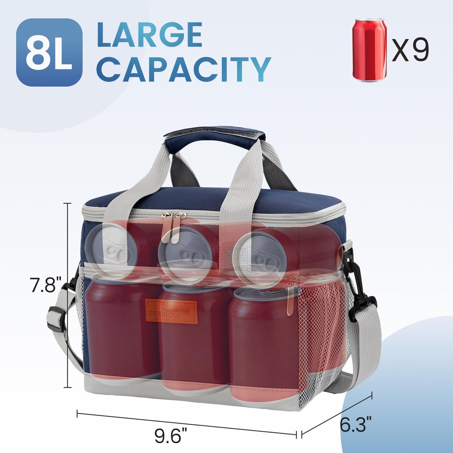 SODEER Lunch Box for Women and Men Reusable,Leakproof Lunch Cooler,Lunch Box with Shoulder Strap for Meal Office Tour,Navy Blue