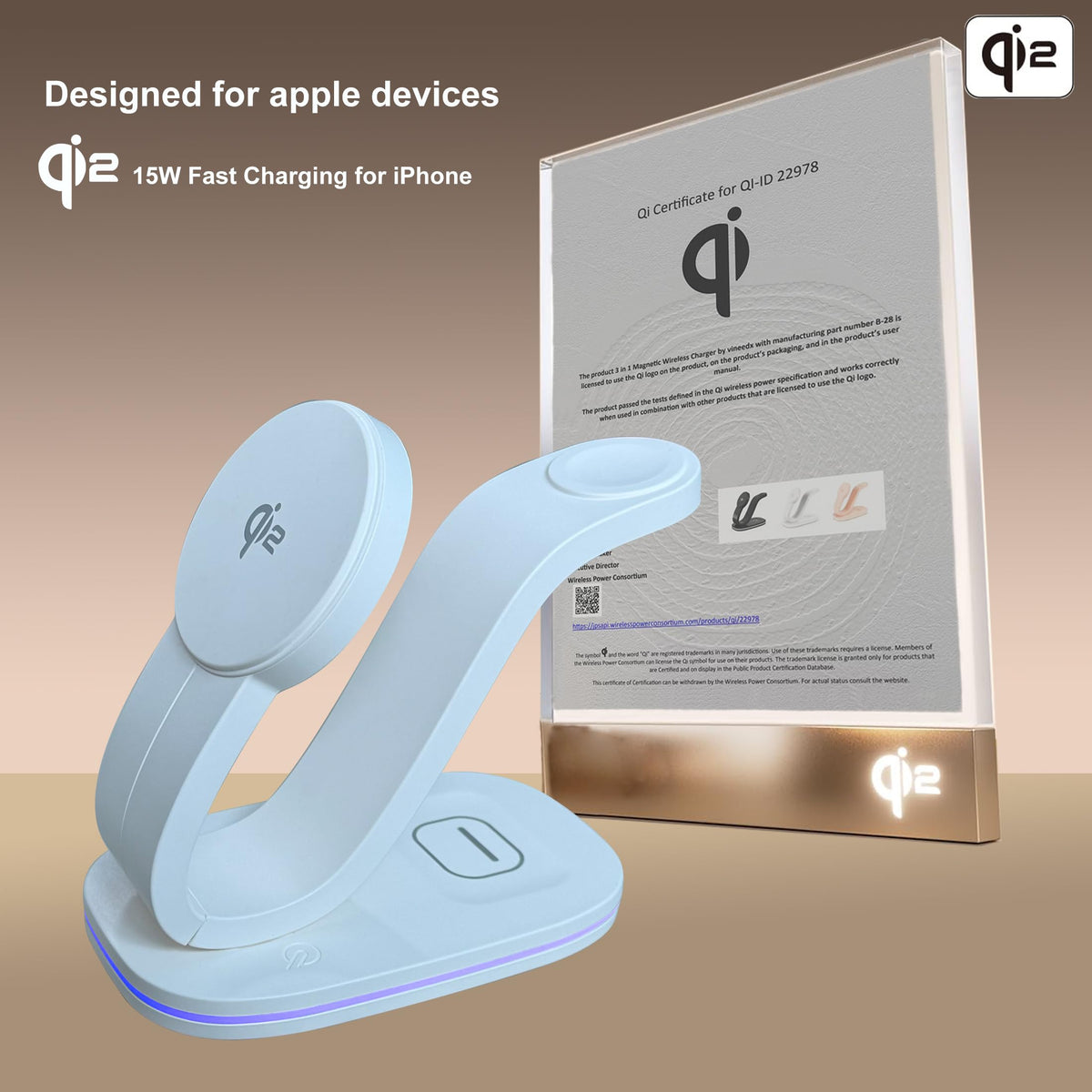 3 in 1 Charging Station for iPhone, Qi2 15W Wireless Charger Station Compatible with Mag-Safe for iPhone 17 16e 16 15 14 13 12 11 X Pro Max & Apple Watch, AirPods, 35W Charger Included (White)
