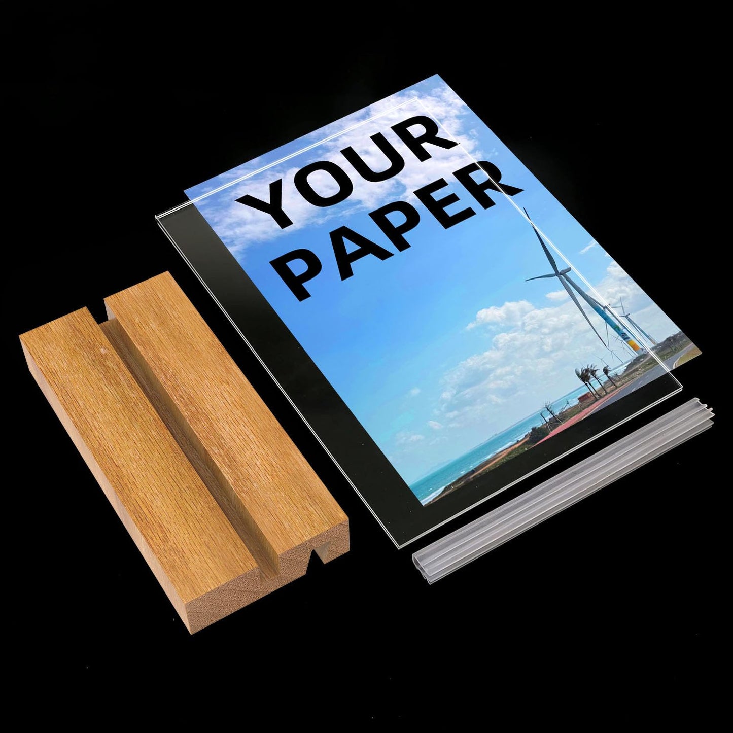 YEEON 8.5x11 Inch Acrylic Sign Holder with Wooden Base, Desktop Display Stand (8.5x11 2Pack)