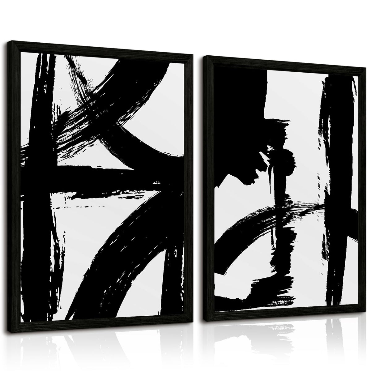 Black and White Wall Art Abstract Modern Painting Minimalist Line Canvas Wall Art Decor Black And White Poster Abstract Artwork Prints for Living Room Bedroom 16x24 Inch Wood Framed Set of 2