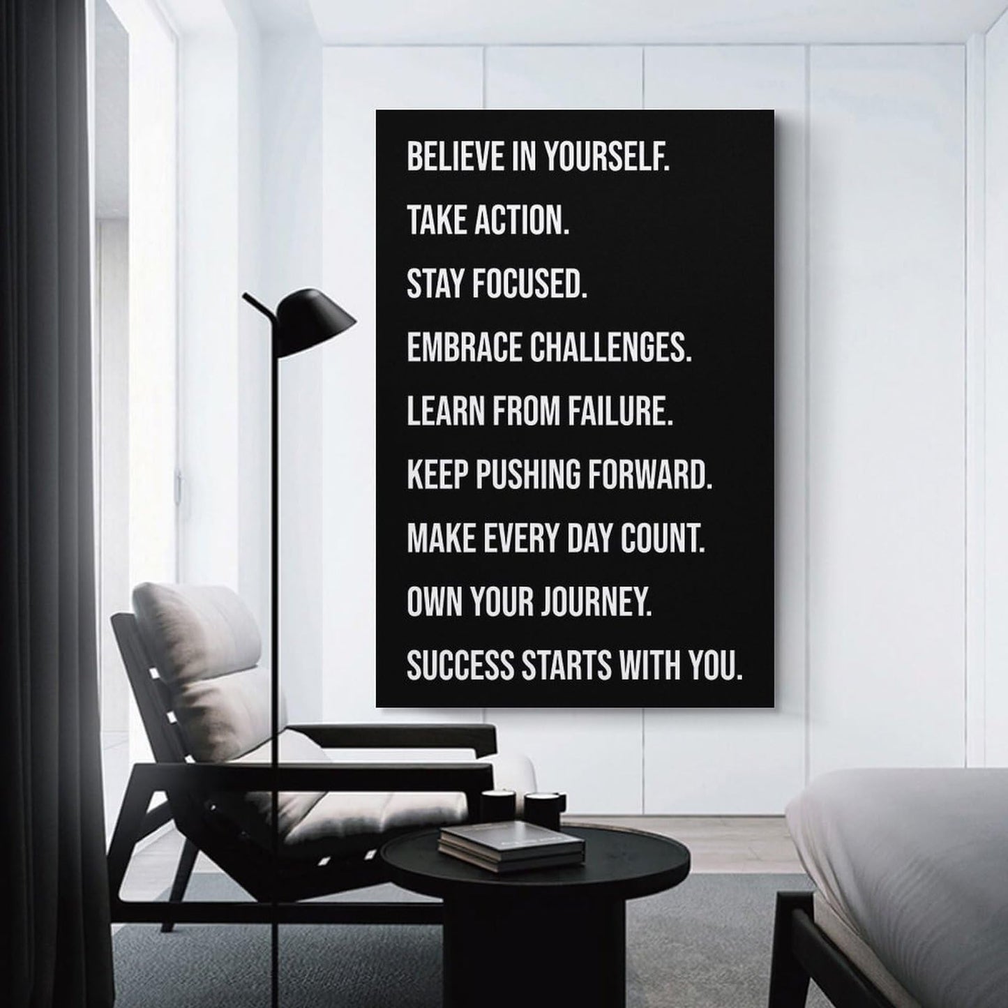 Motivational Gym Quote Build Self Belief Take Action Stay Focused Canvas Printing Wall Art Prints Wall Decor Posters Scandinavian Bohemian Typography for Living Room Office 12x18inch(30x45cm)