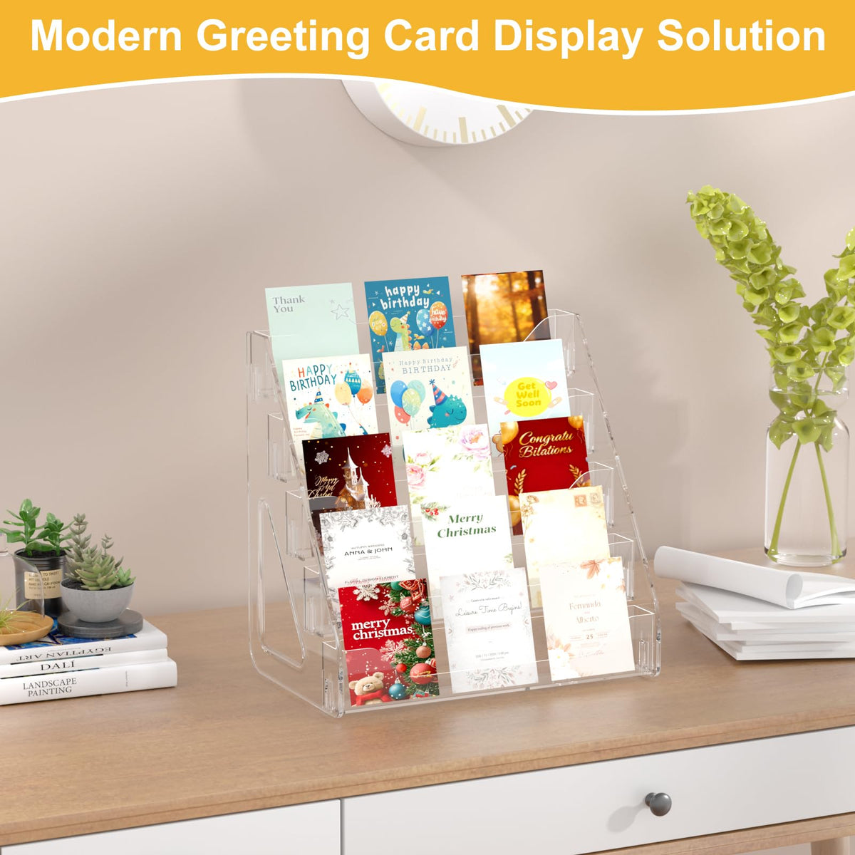 2 Pack Trading Card Display Stand, Greeting Card Display Stand, Cards Stands for Sports Baseball Graded Psa Slab Cards Displays Stands, Bookmark Postcard Sticker Holder Displays Standed Shelf, 5 Tier
