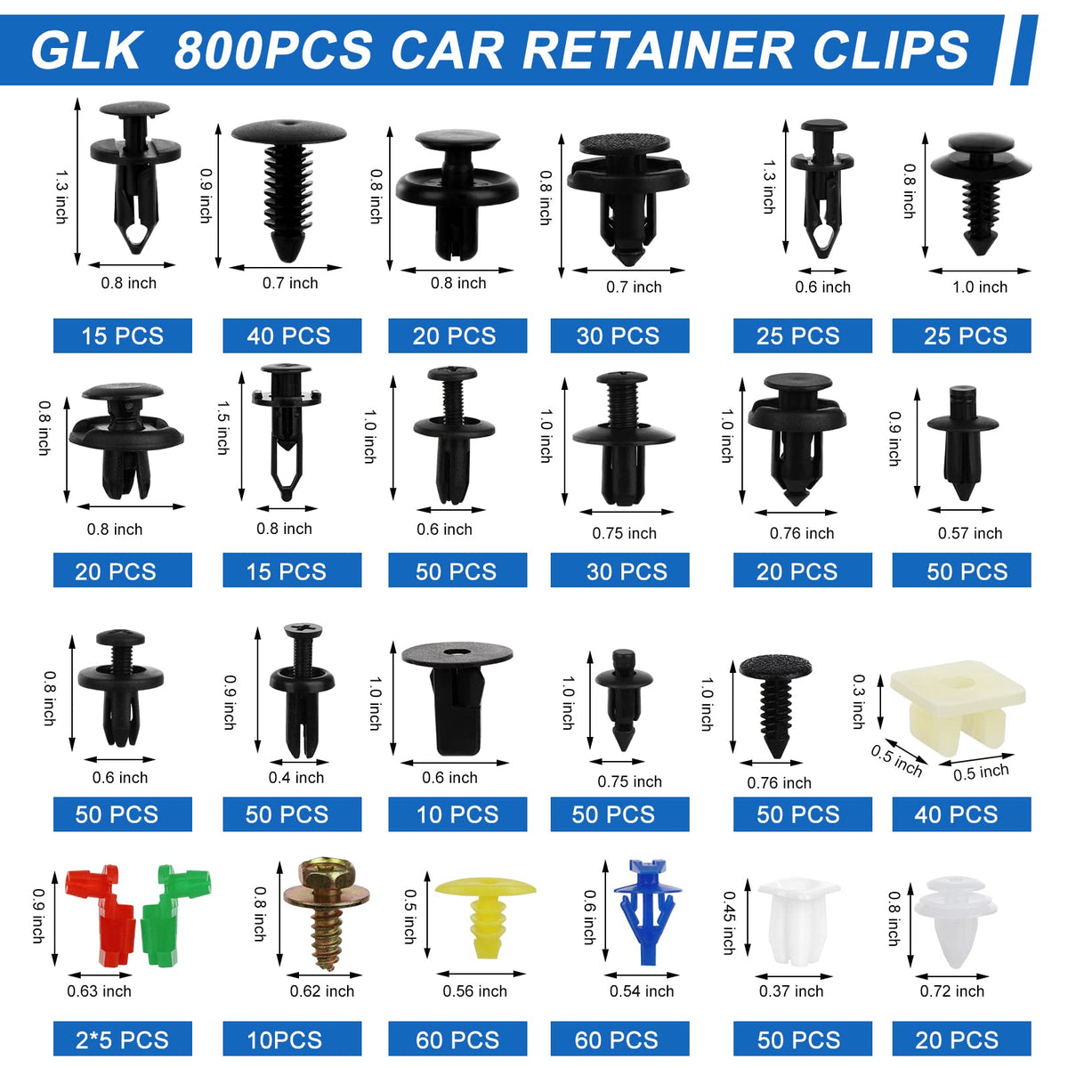 835 PCS Car Push Retainer Clips and Plastic Fasteners Kit - 24 Sizes Nylon Bumper Fender Clips Plastic Rivets with Fasteners Removal Tool for Toyota GM Ford Honda Acura Chrysler Blue