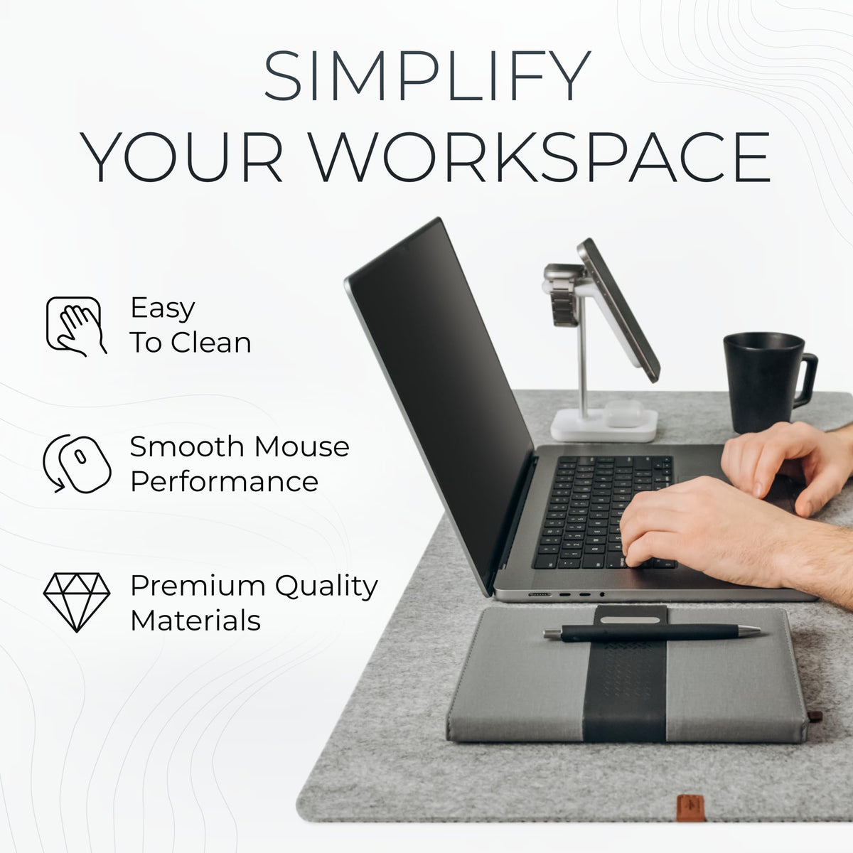 Nordik Large Felt Desk Mat - Marle - 35 x 17 inch - Full Desk Keyboard Mat - Keyboard and Mouse Pad - Large Desktop Felt Pad