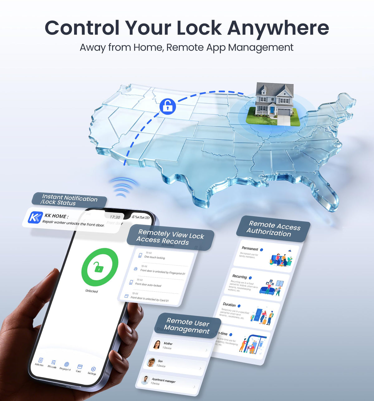 Veise VE027 Built-in Wi-Fi Smart Lock, Fingerprint Keyless Entry Front Door Lock, App Remote & Voice Control, No Hub Needed, Touchscreen Keypad Deadbolt, IP65 Waterproof, BHMA Grade 3, Matte Black