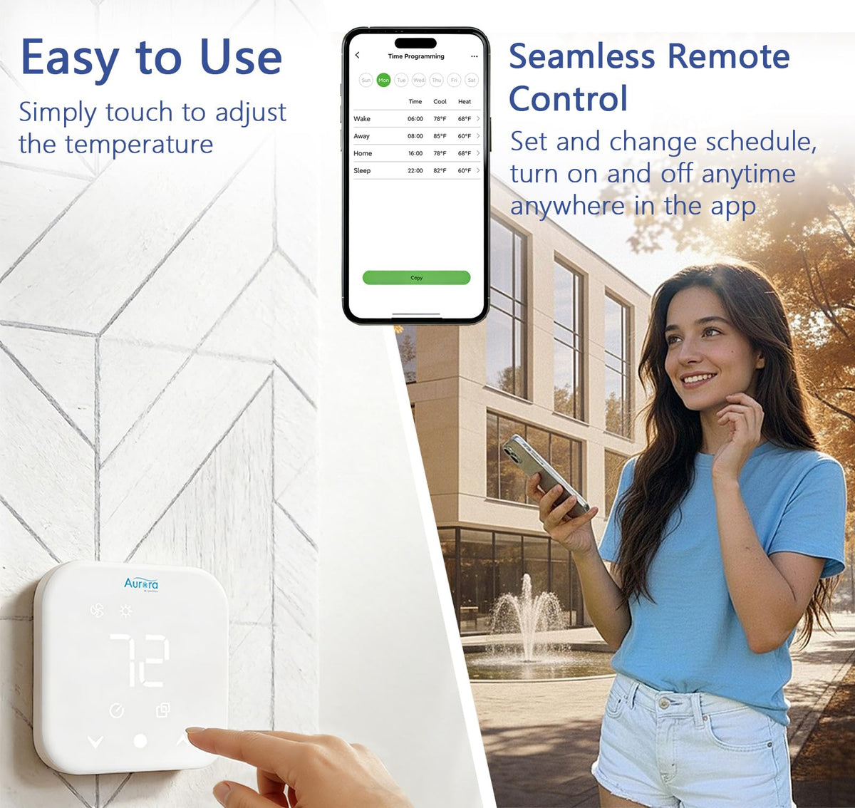 Aurora air-condition Smart Thermostat for House, Enhanced Programmable WiFi Thermostat, Saving Thermostat-Up to 4 Heat/2 Cool, Easy DIY Install