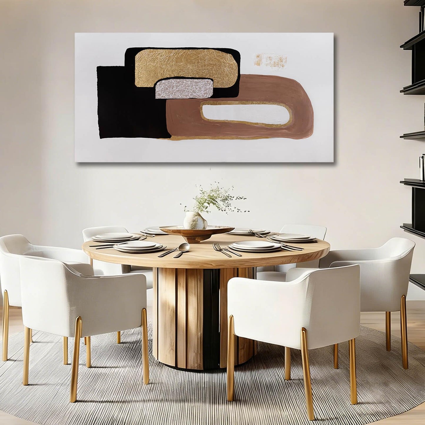NBAODAN Minimalist Room Decor Black Brown and White Wall Art Modern Abstract Wall Decor Gold Foil Painting on Canvas Artwork for Living Room Bedroom 24x48 Inch