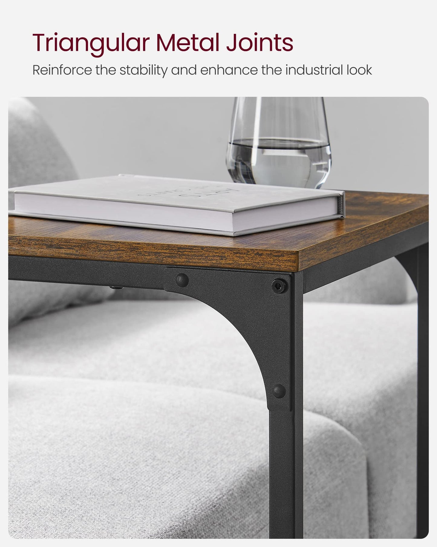 VASAGLE C-Shaped End Table, Side Table for Sofa, Couch Table with Metal Frame, Small TV Tray Table for Living Room, Bedroom, Rustic Brown and Black ULET353B01