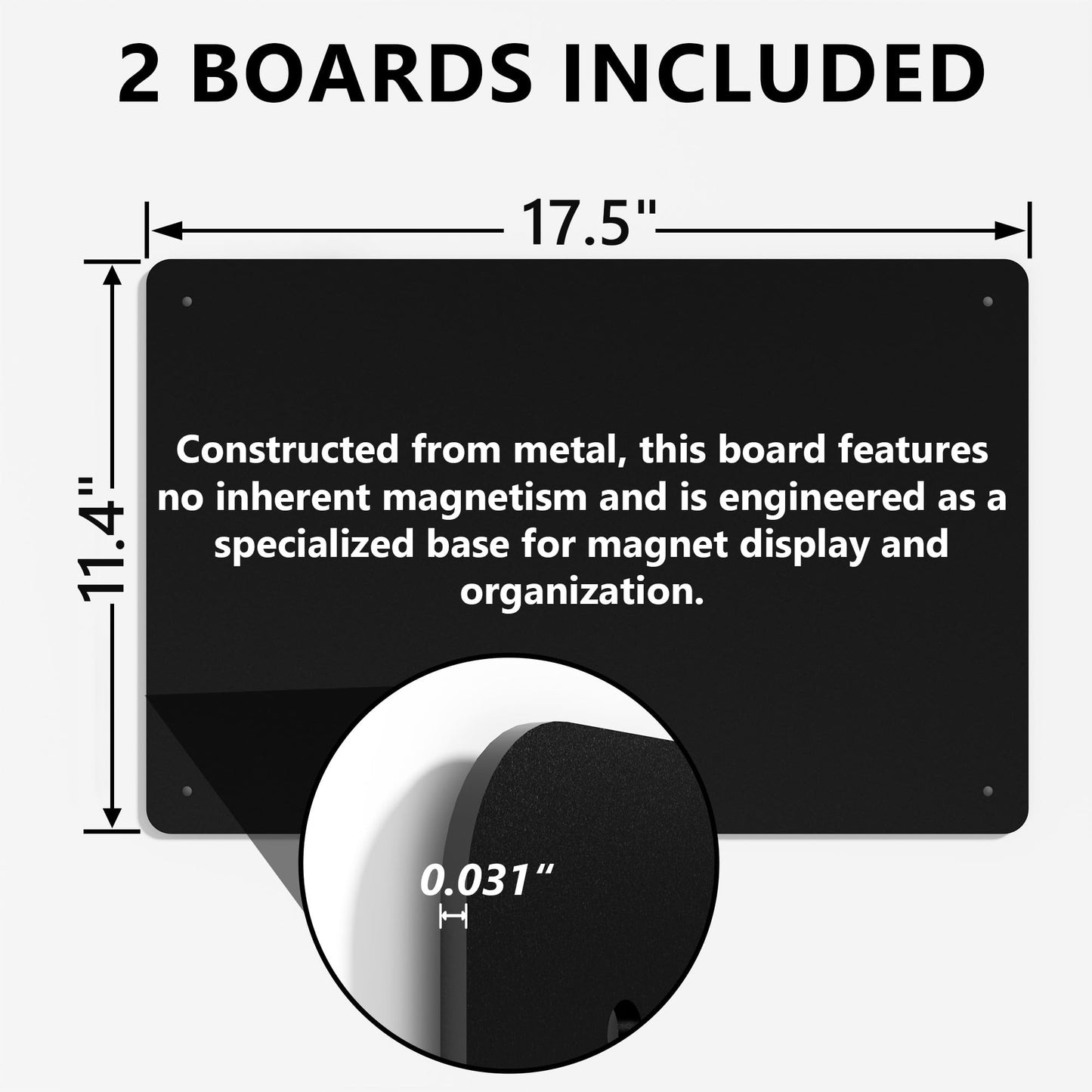 2 Pack Magnetic Board for Wall, 17.5" x 11.4" Magnet Bulletin Memo Board, Metal Sheets to Display Magnetic Letter Number Souvenir, Notes, Poetry, Photos, Black