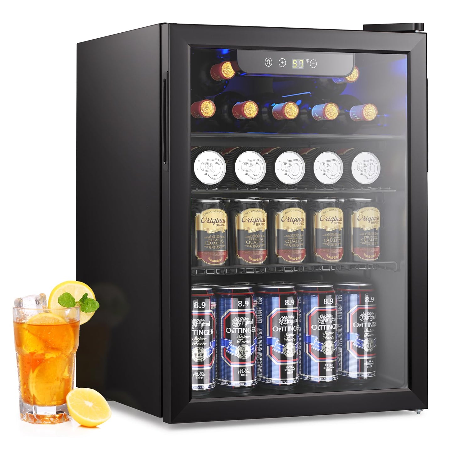 Electactic 2.6 Cu.ft Beverage Refrigerator Cooler, 95 Can Mini Fridge Glass Door with Adjustable Shelves, Digital Temperature Display, Freestanding Small Drink Fridge for Home, Office or Bar(Black)