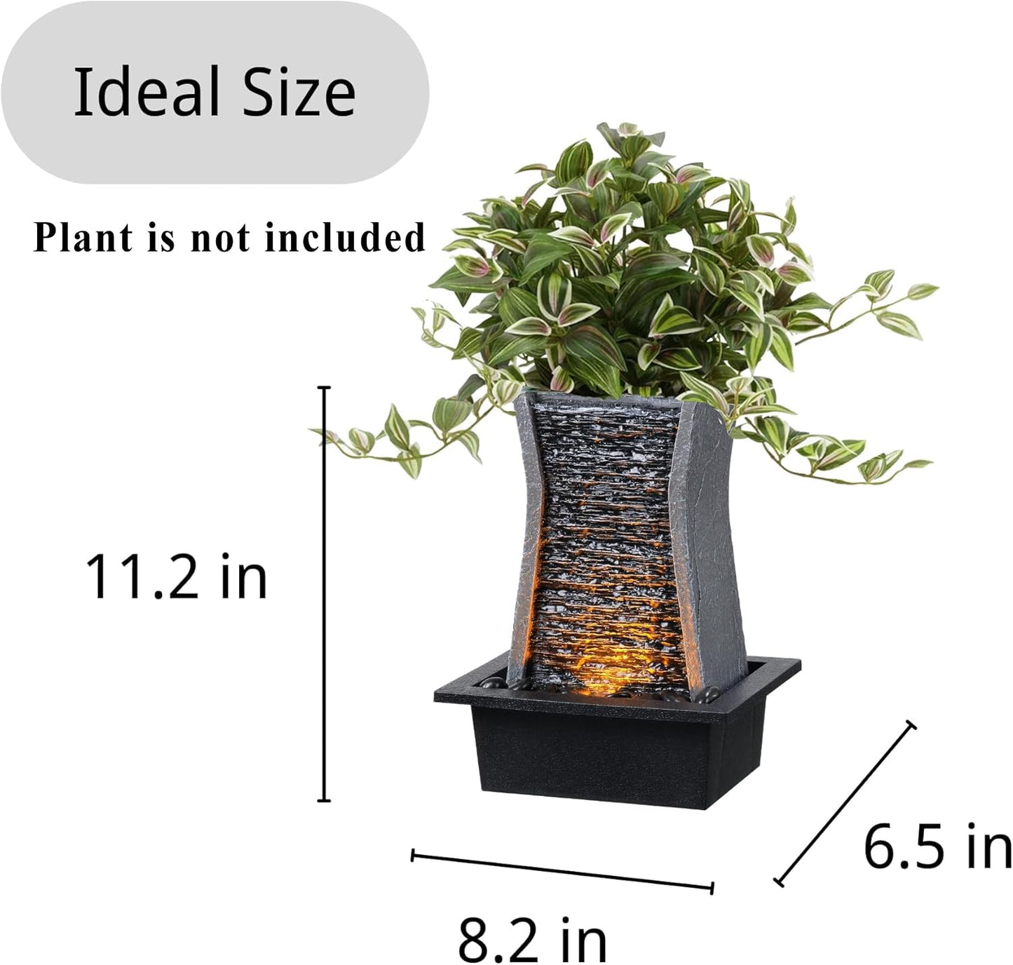 GOSSI Tabletop Water Fountain with LED Lights, Indoor Waterfall Fountain for Home Office Bedroom Decor, Includes Plastic Pots for Plant Growing, Relaxation Desk Accessory (24285)