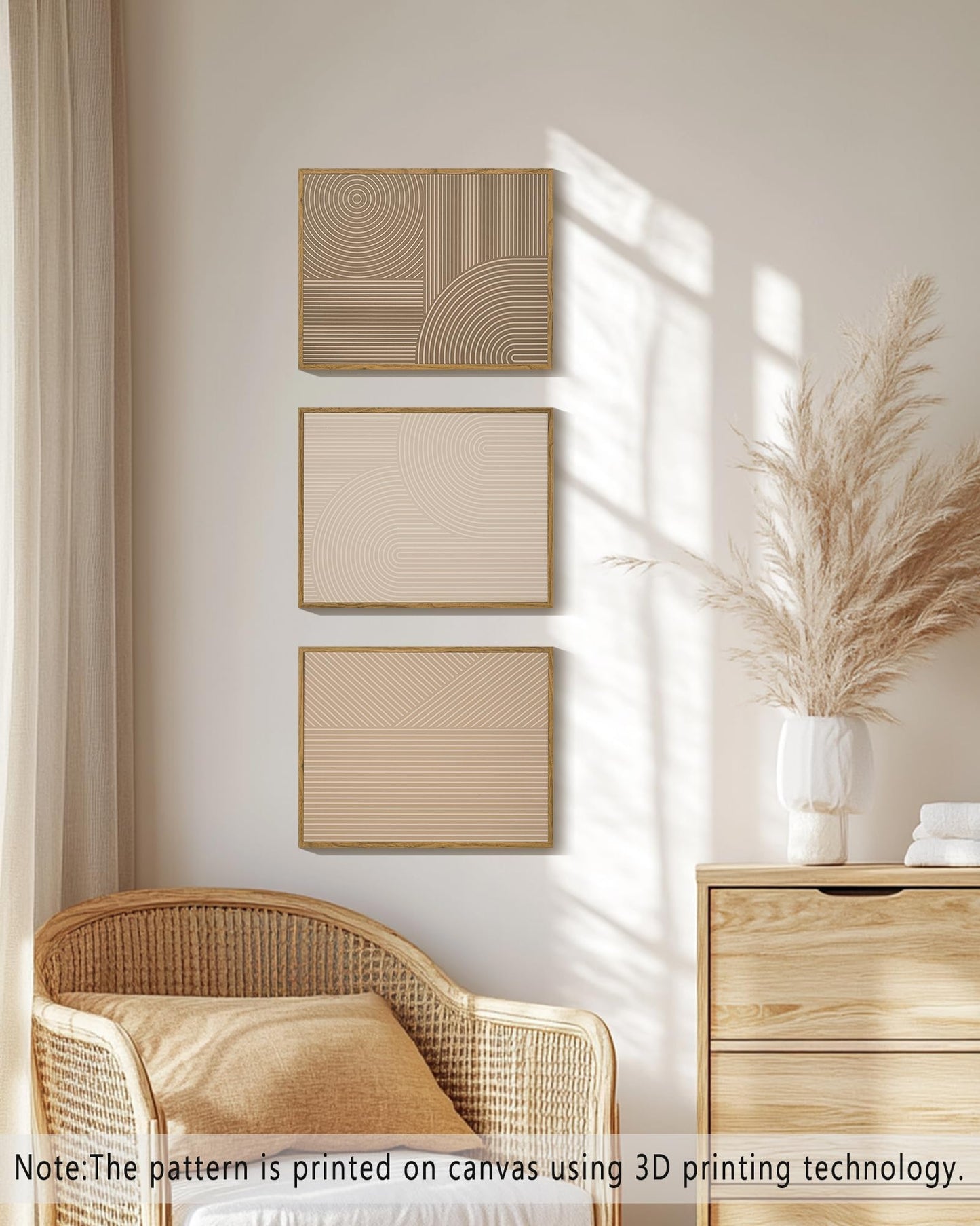 PHOPAGO Minimalist Abstract Framed Wall Art Modern Boho Neutral Line Wall Decor Geometric Artwork Kitchen Dining Room 11x14in Natural Framed