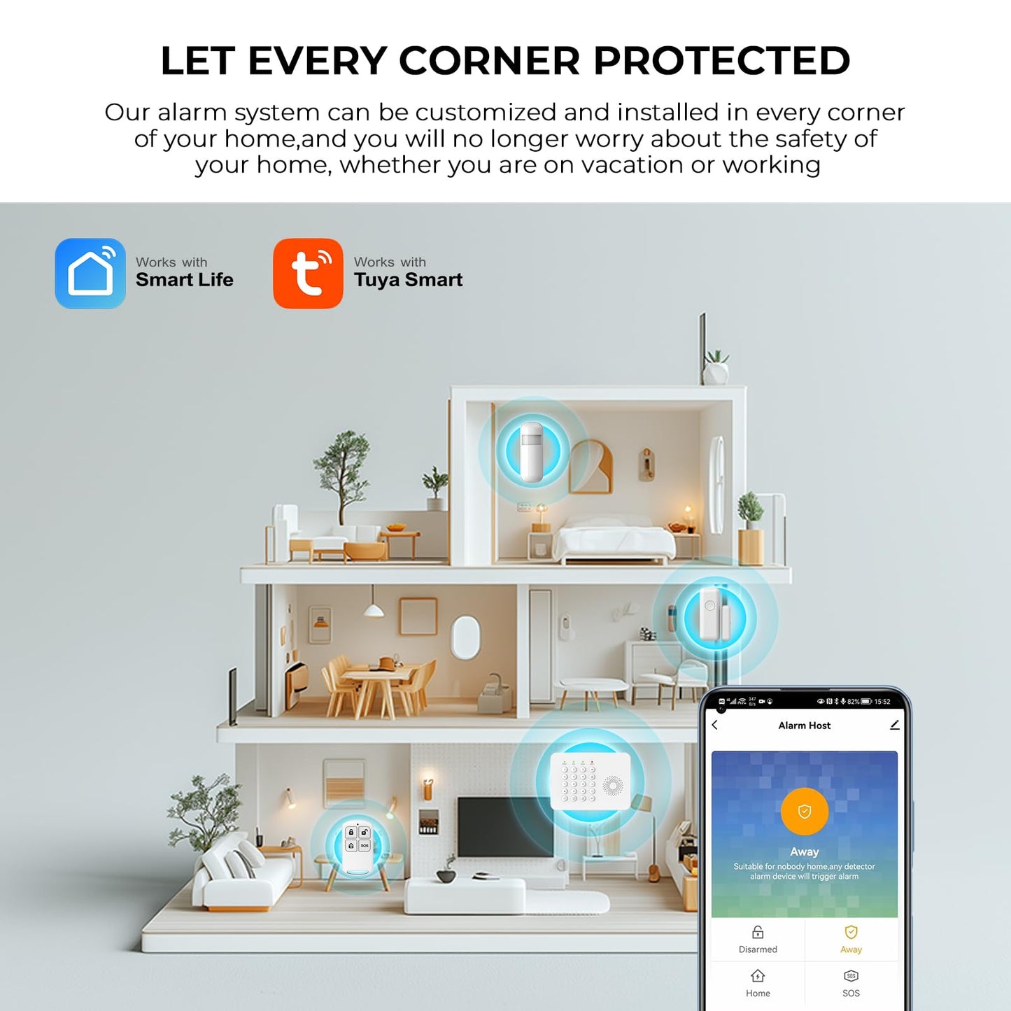 2026 WiFi+GSM/4G Home Security System with Instant Smart Life or Tuya App Real-Time Alert,Door & Window Alarms for Home for Apartment,Kids Safety,Office,NO Monthly Fees,SOS Button,Remote Control