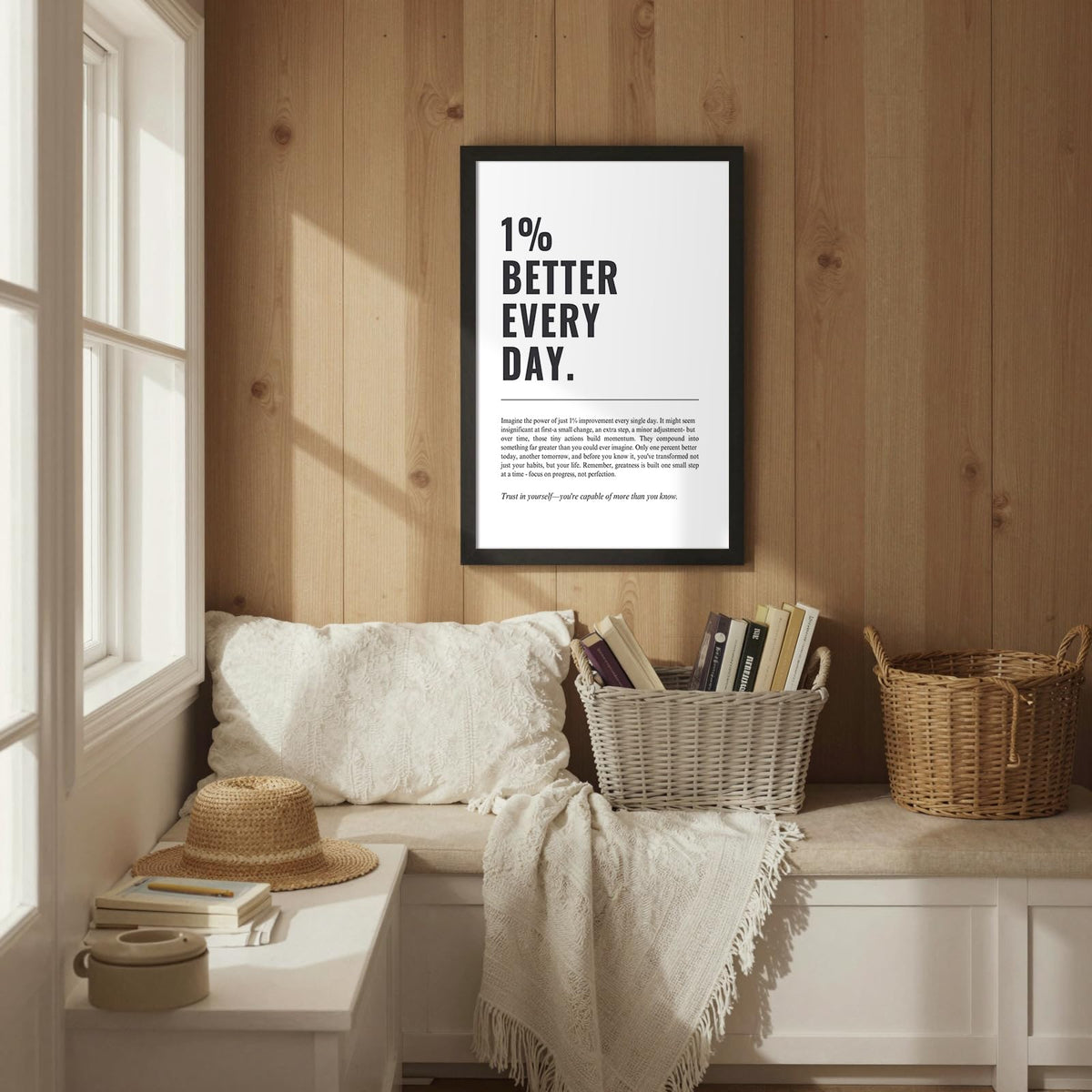 8X10 Inch Black Framed 1% Better Every Day Canvas Wall Art Motivational Minimalist Posters Growth Mindset Self Improvement Quotes Prints Wall Decor For Office Home Gym Bedroom Study