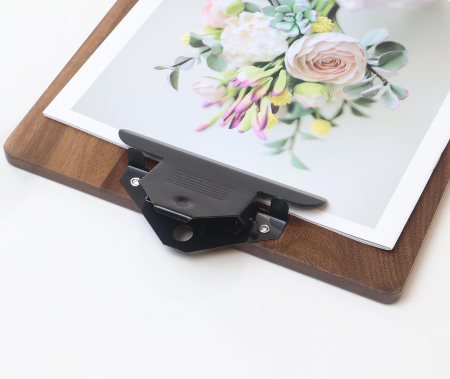 Solid Hardwood Walnut Clipboard with Stand,Wooden Menu Holder for Restaurant,Tabletop Display Stands,Bar Countertop Receipt Holder,Standing Clip Boards 8.5x11 with High Capacity Metal Clip