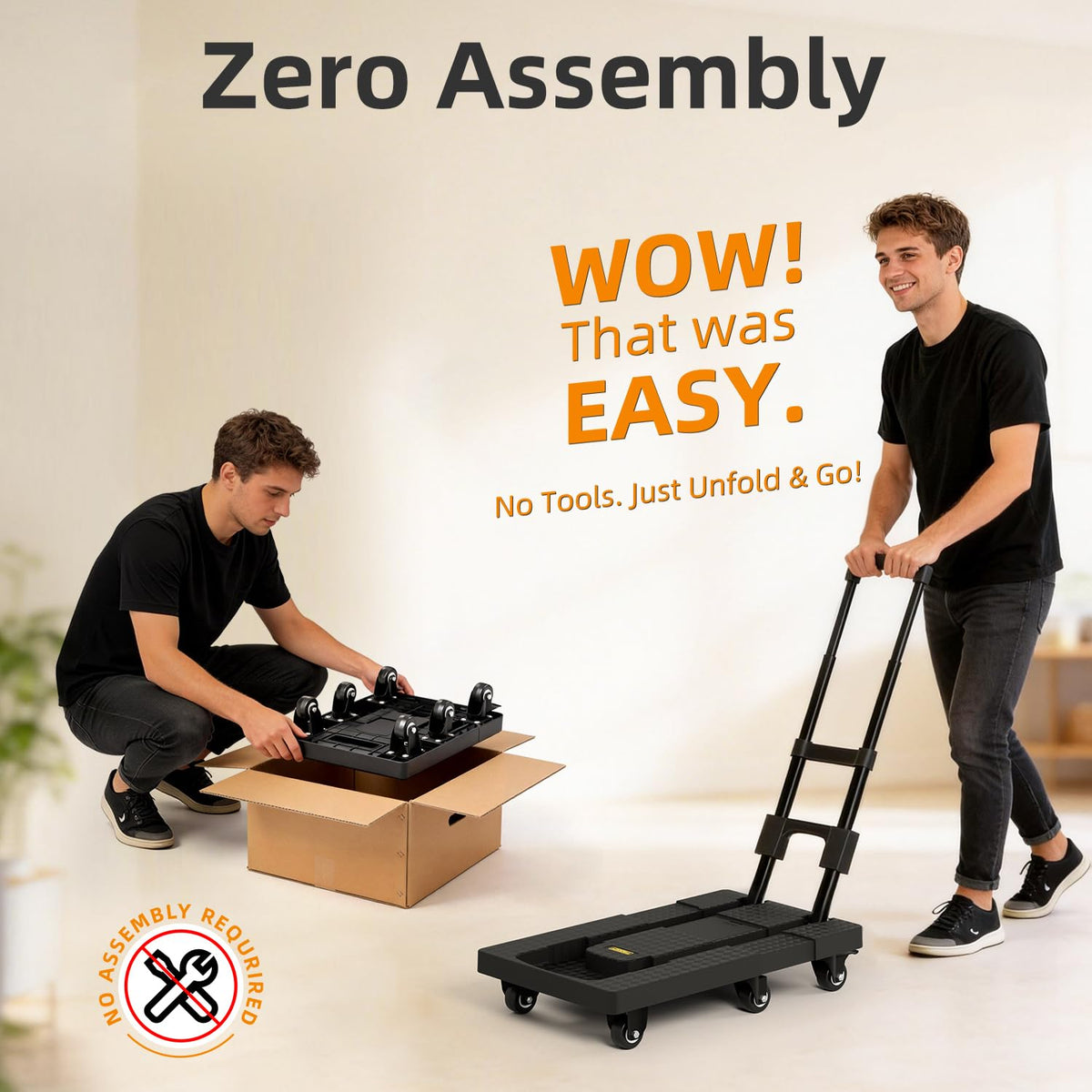 TROOZY No Assembly Folding Hand Truck 440lbs, Dolly Cart with Wheels & Upright Lock, Extendable Heavy Duty Foldable Dolly for Luggage, Travel, Office & Dorm, Carrito de Carga