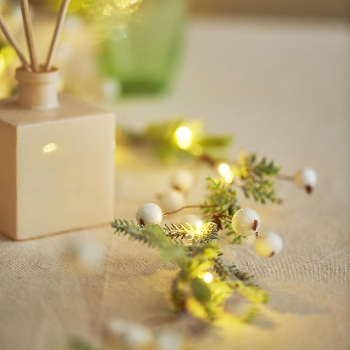 Norfolk Pine String Lights & White Berry 6.5FT & 25LEDs Delicate Christmas Garland with Lights Battery Operated with Remote Ideal for Indoor & Outdoor Decorations Petite Christmas Garland for Mantle