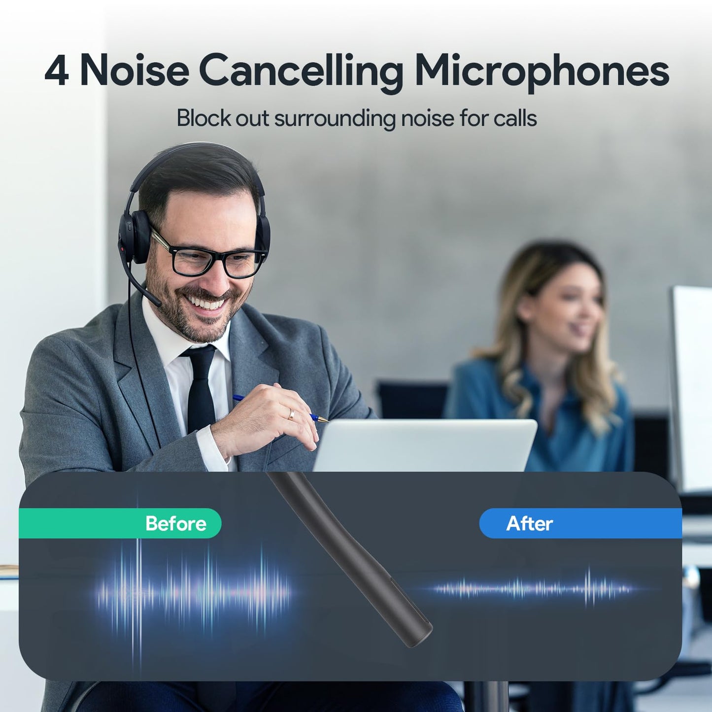 Yealink UH48 ANC Wired Headset with Microphone, Active Noise Cancelling USB Headphones for PC, MS Teams Certified Works with All Other Call Platforms, All Day Comfort, Mute Button