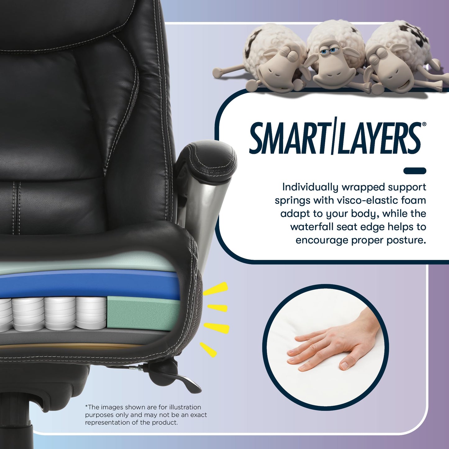 Serta Lautner Executive Home Office Desk Chair, Ergonomic High-Back with Adjustable Lumbar & Body Pillows, SmartLayers and ComfortCoils Technology, Mesh and Bonded Leather, Black/ Gray