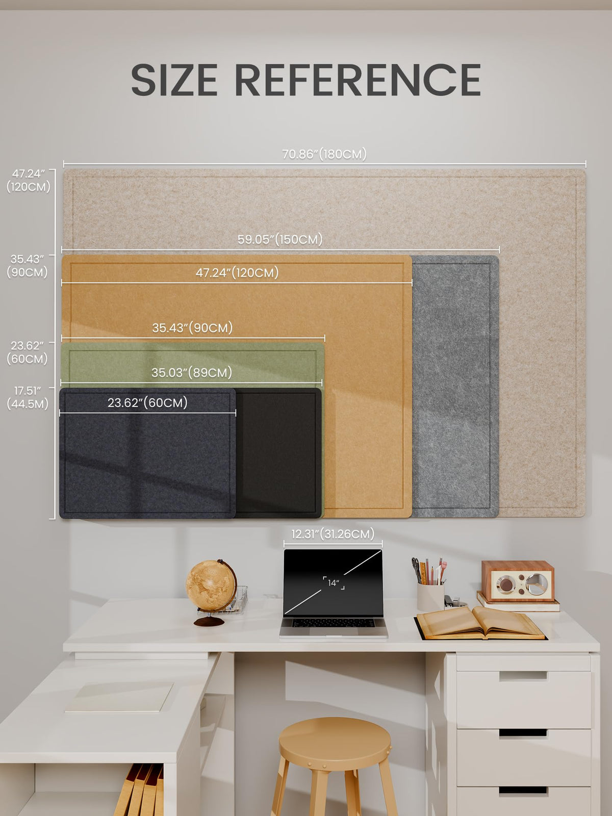Fluxynara Large Bulletin Board, 70.8" x 47.2" Cork Board Alternative with 48 Safe Removable Adhesive Tabs, Foldable Felt Pin Board for Home Office, Classroom, Bedroom,Entryway for Walls—Oatmeal