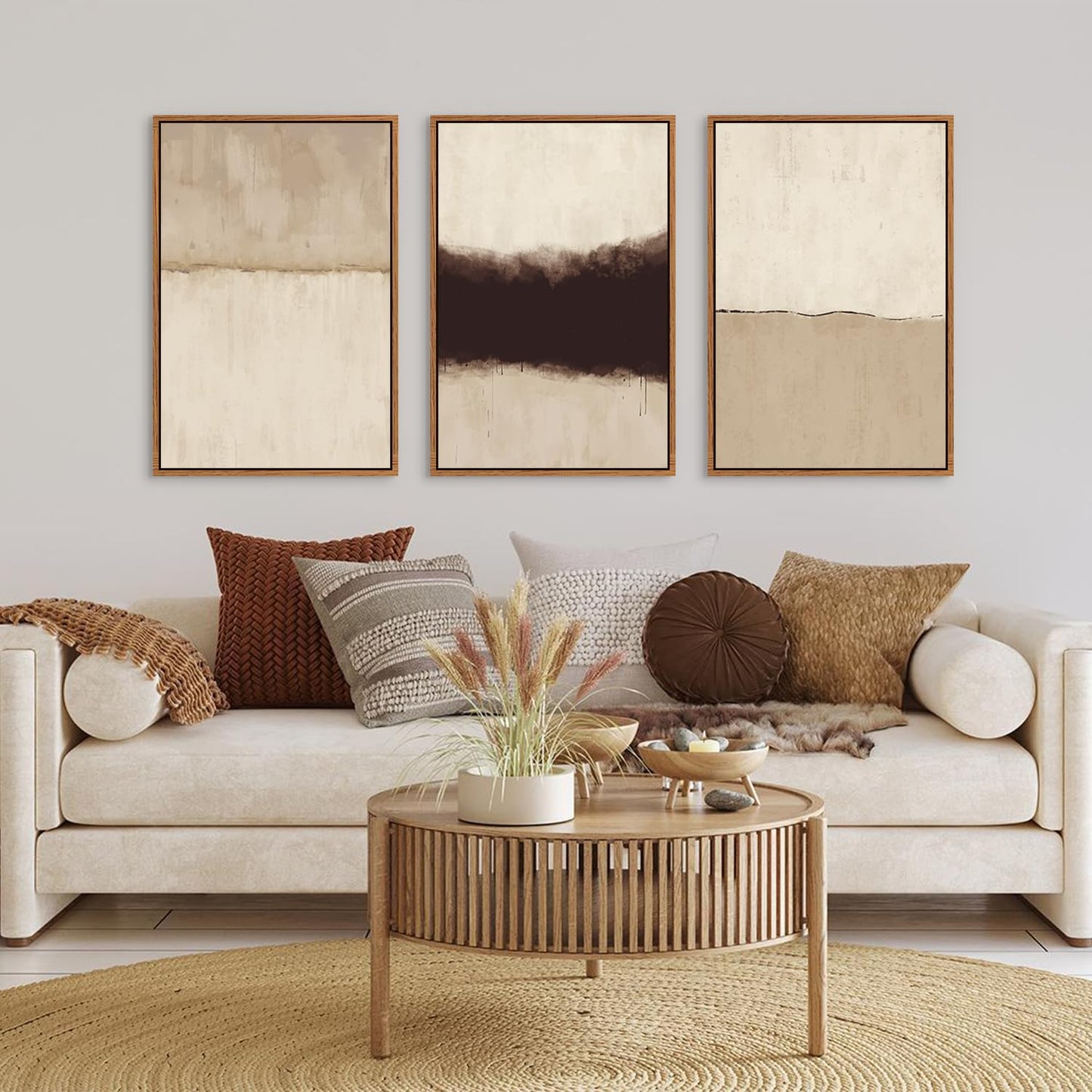 CHDITB Large Abstract Framed Canvas Wall Art Set, Modern Neutral Wall Decor, Minimalist Textured Wall Painting, Beige Blown Art Print for Living Room, Bedroom, Dining Room, Office, Bathroom -16"x24"x3