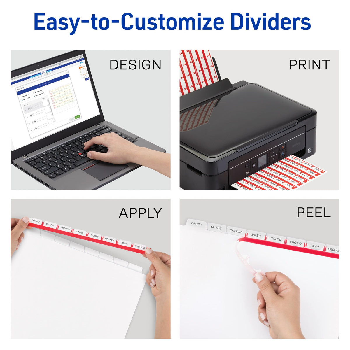 Avery 8-Tab Binder Dividers, Easy Print & Apply Clear Label Strip, Index Maker, White Tabs, 25 Sets (11447)