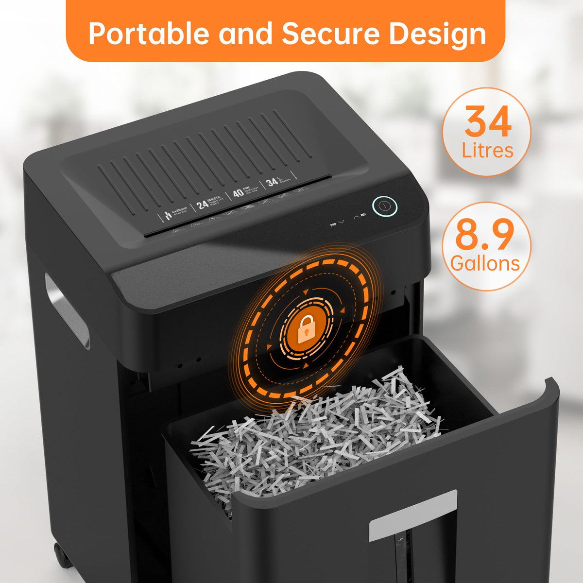 Locksworth Heavy Duty Paper Shredder, 24-Sheet Cross-Cut Shredder, P-4 Security with 8.9 Gal Pull-Out Bin, Credit Card/Staple/Clip/CDs Heavy Duty Commercial Shredder for Office Use