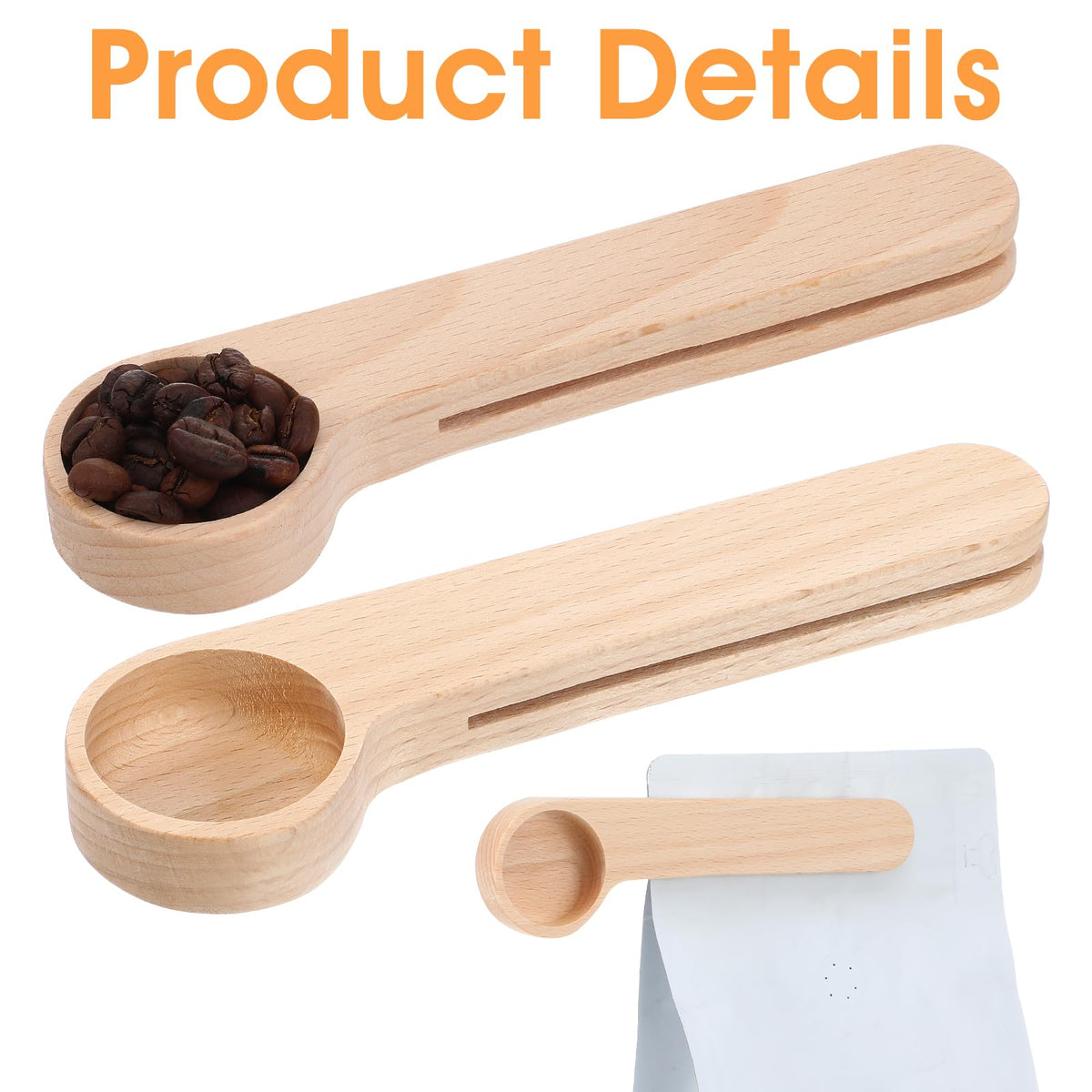 XLIUAX 12 Pcs Wooden Coffee Spoons, Tablespoon Measuring Scoop with Bag Sealer Clip for Ground Beans, Espresso Coffee, Tea, Sugar, Salt Home Kitchen Tools Utensils