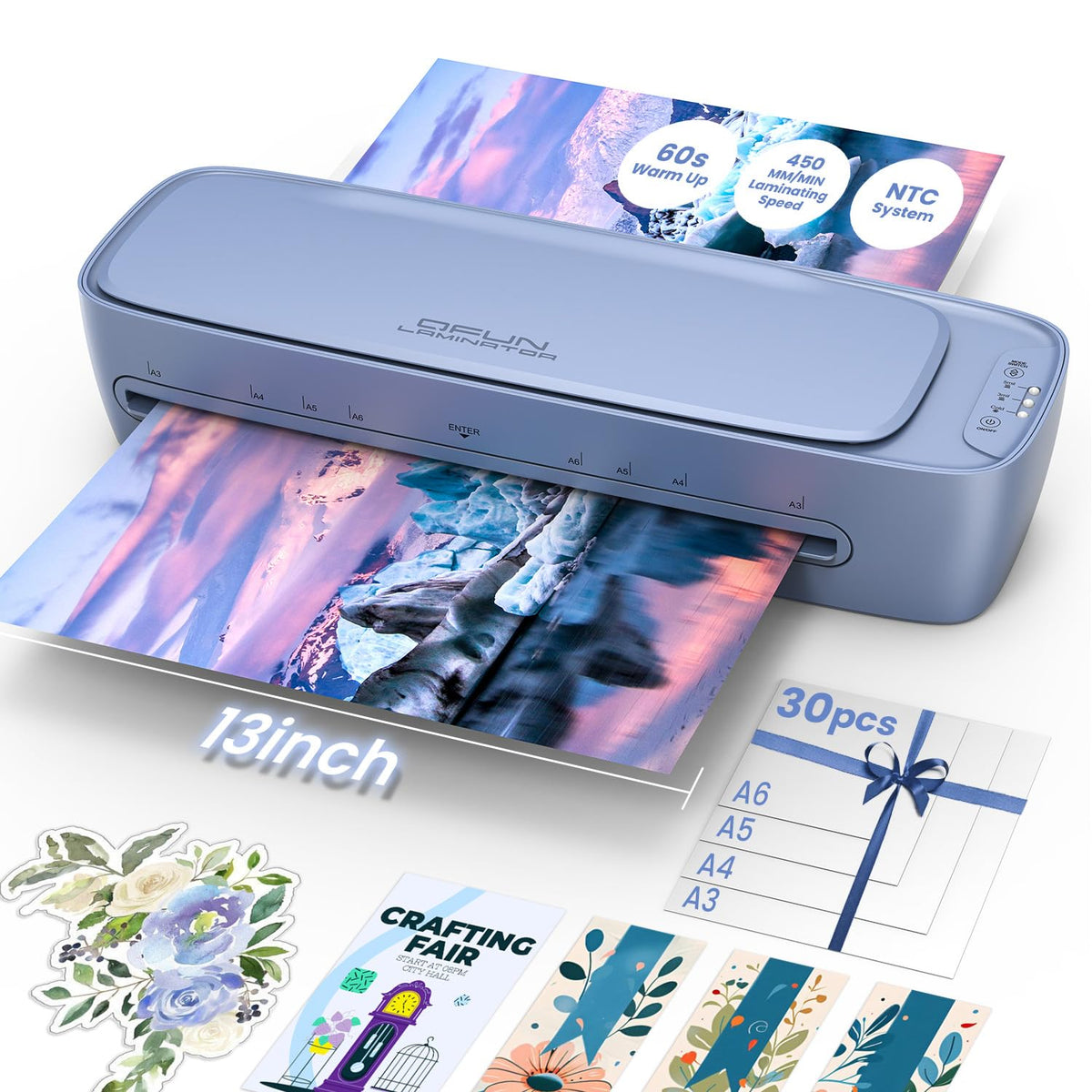13 Inch Laminator Machine 11x17 with Laminating Sheets Personal Laminator for Teachers, 60S Warm Up Cold Thermal Lamination Machine for Home Office, A3 Laminating Machine Portable Paper Laminate Kit