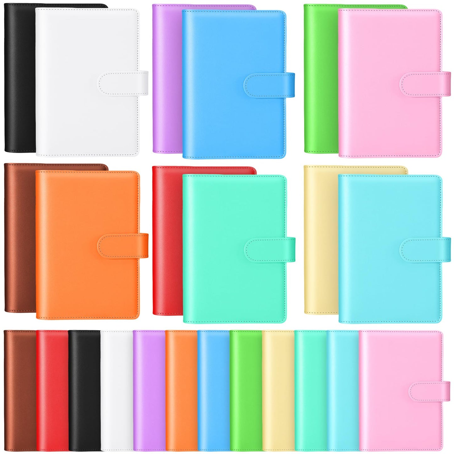 Chuangdi 24 Pcs A6 PU Leather Budget Binder Bulk Refillable 6 Ring Notebook Cover Paper Pocket Loose Leaf Binder Personal Organizer Planner Magnetic Buckle Closure, Gift for Back to School