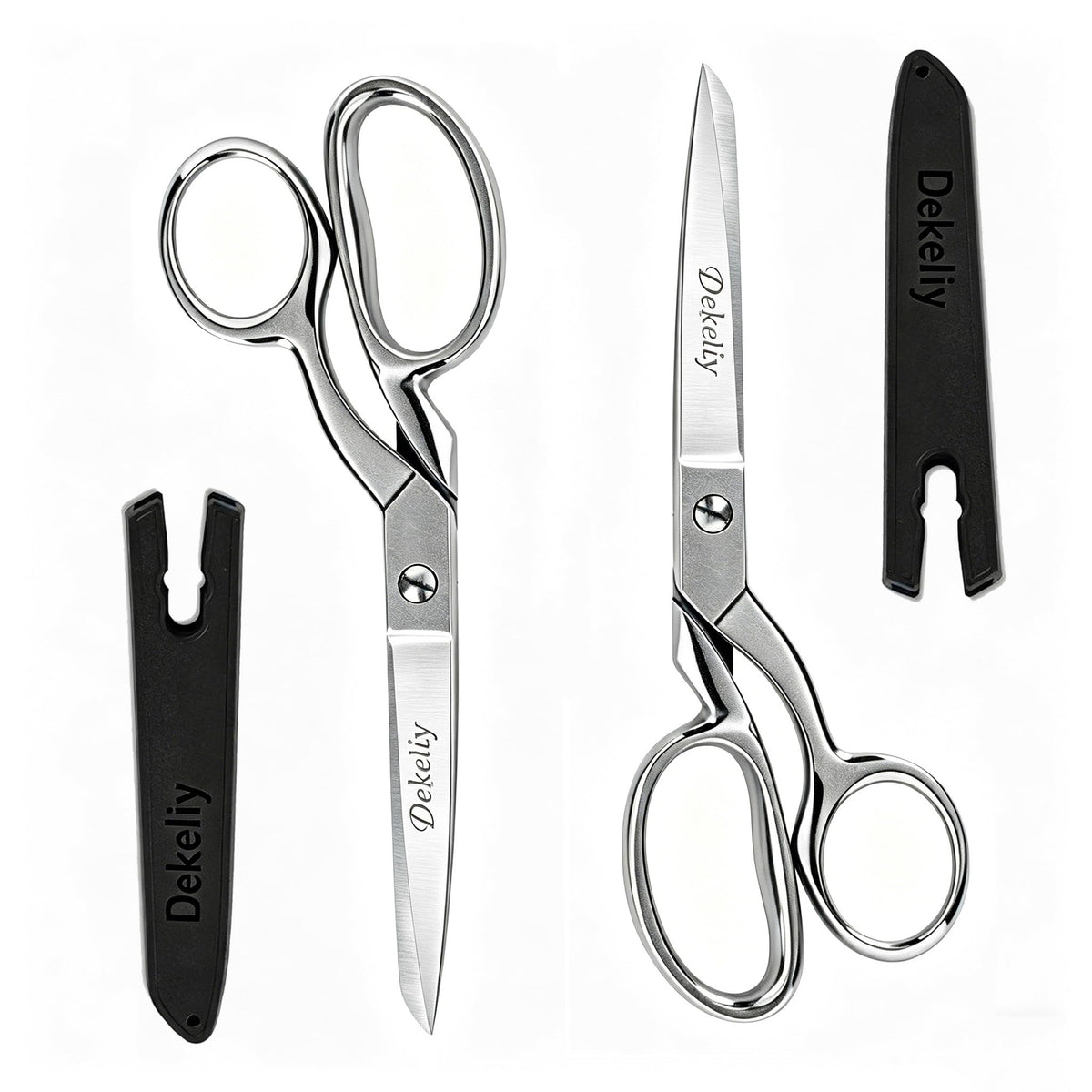 DEKELIY 2 Pack 8" Dressmaker Fabric Scissors, Heavy Duty Stainless Steel Tailor Sewing Shears with Protective Sheath, Multi-Purpose Sharp Fabric Scissors for Cutting Cloth, Thread, and Crafting