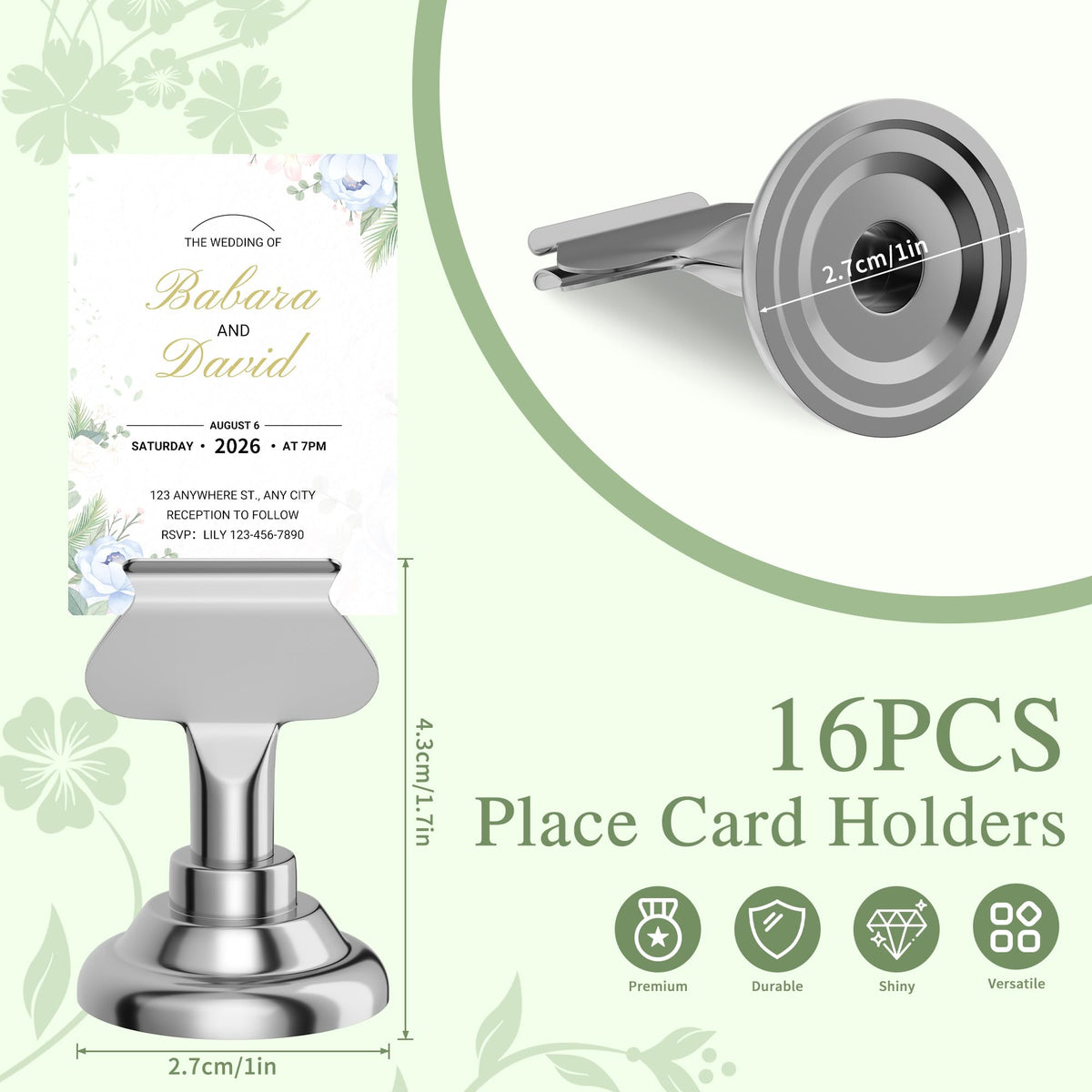 Urban Deco 16PK Table Number Holders Place Card Holders 1.7 Inch Table Card Holders Steel Card Holders for Photos, Food Signs, Memo Notes, Weddings, Restaurants, Birthdays(Silver)