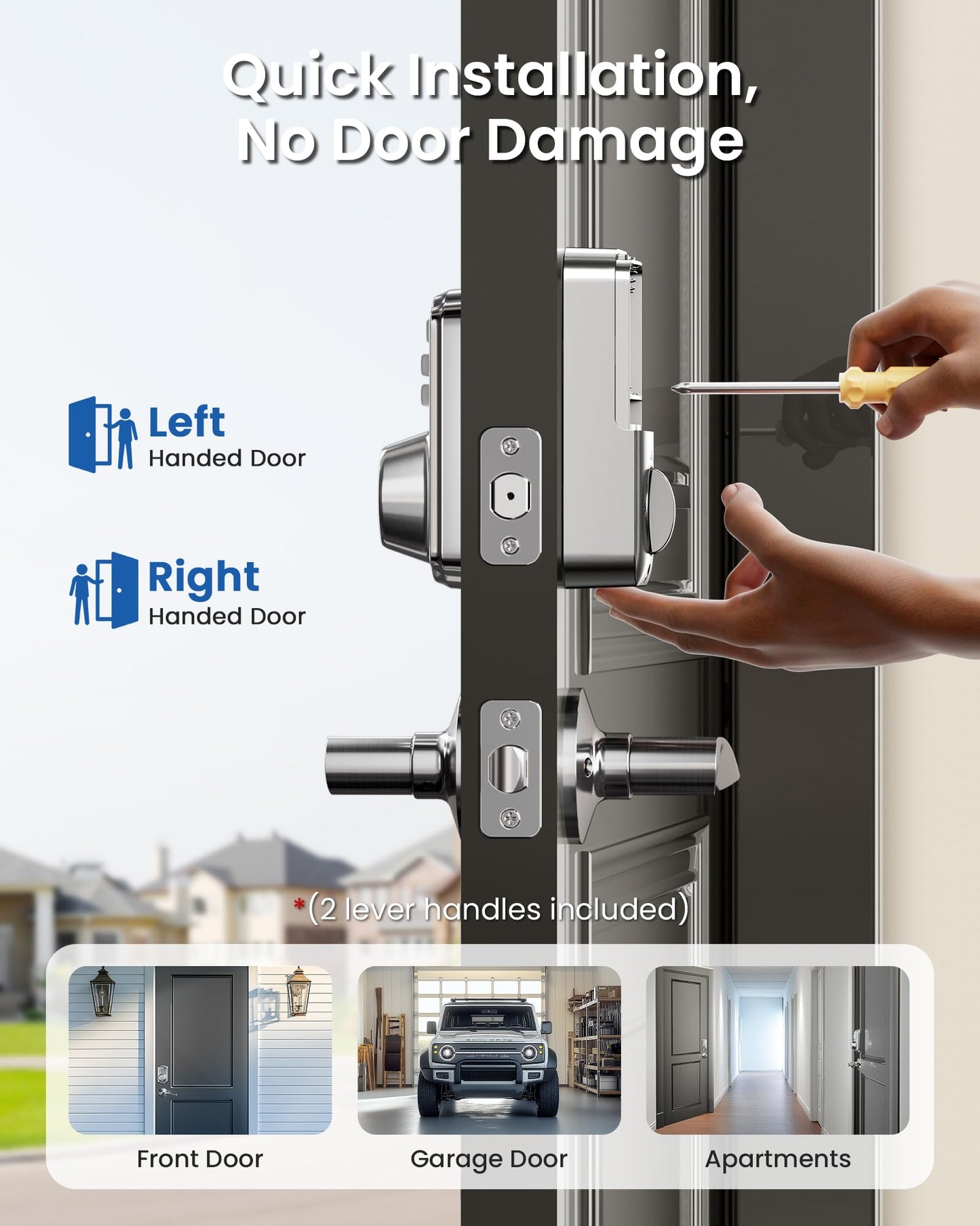 Veise Keyless Entry Door Lock with 2 Lever Handles - Electronic Keypad Deadbolt, Easy Installation Digital Smart Front Door Lock Set, Satin Nickel
