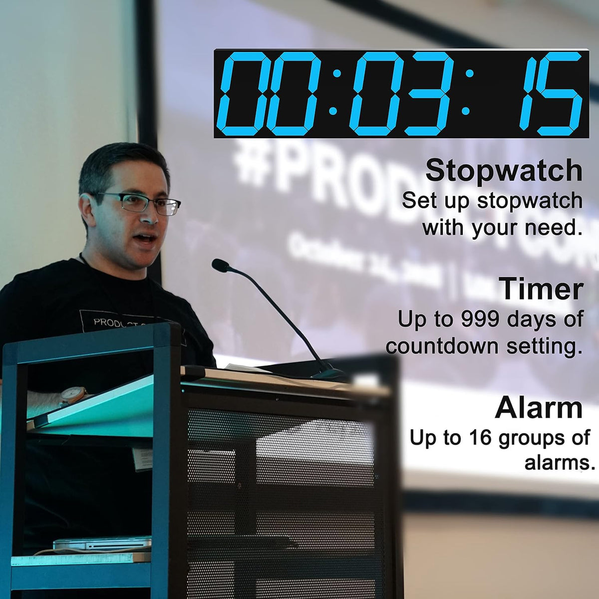 CHKOSDA Digital Wall Clock, Oversize Led Digital Clock Large Display with Auto Dimmer, Huge Countdown Timer with Remote Control, 27" Wide Display, 6 Digits, Wall Mount, Date and Temperature(Ice Blue)