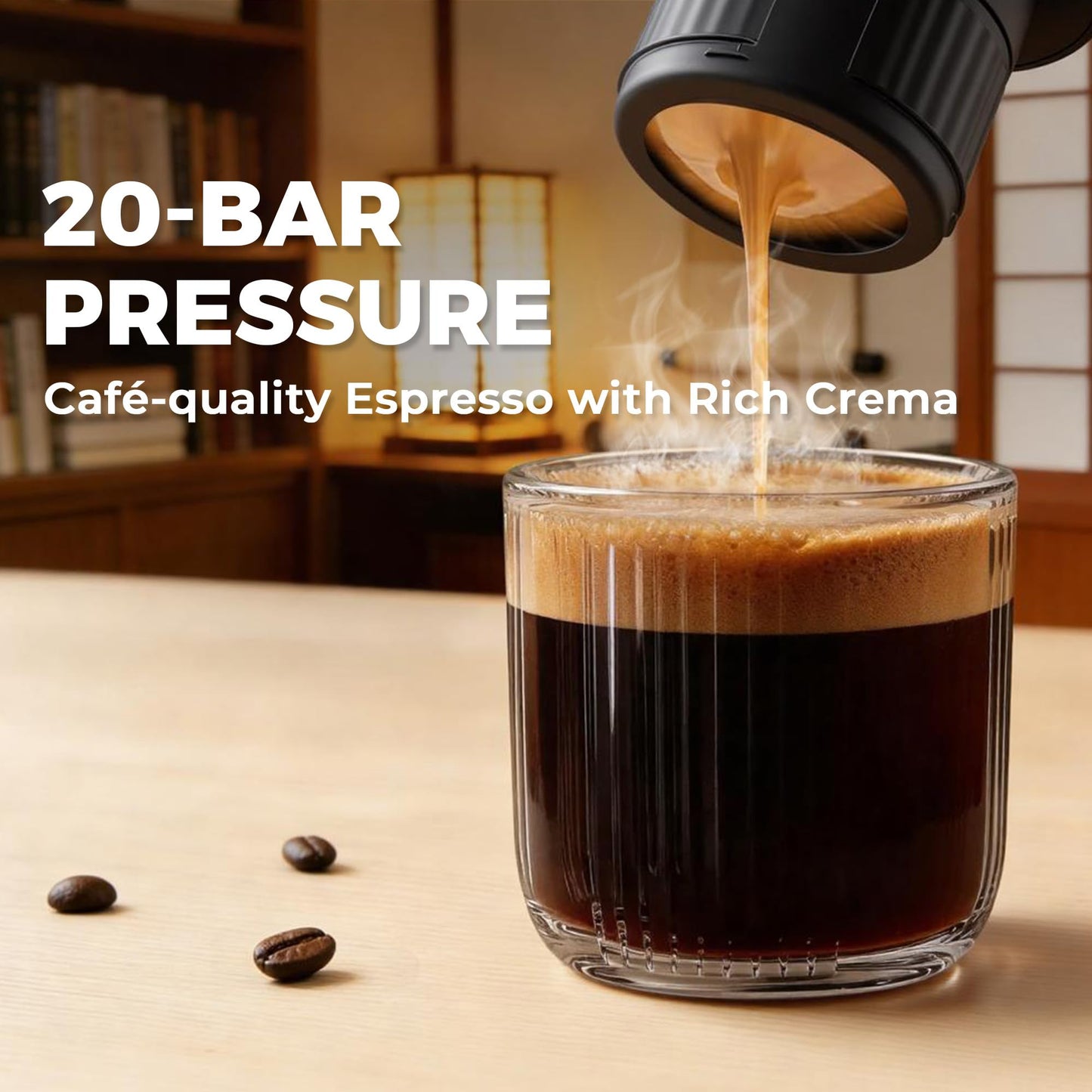 HAUSHOF Portable Electric Espresso Machine, 20 Bar Fast Heat-Up Travel Coffee Maker, USB-C Rechargeable Compatible with Ground Coffee & NS Capsules, for Car, Camping, RV, Hiking & Office