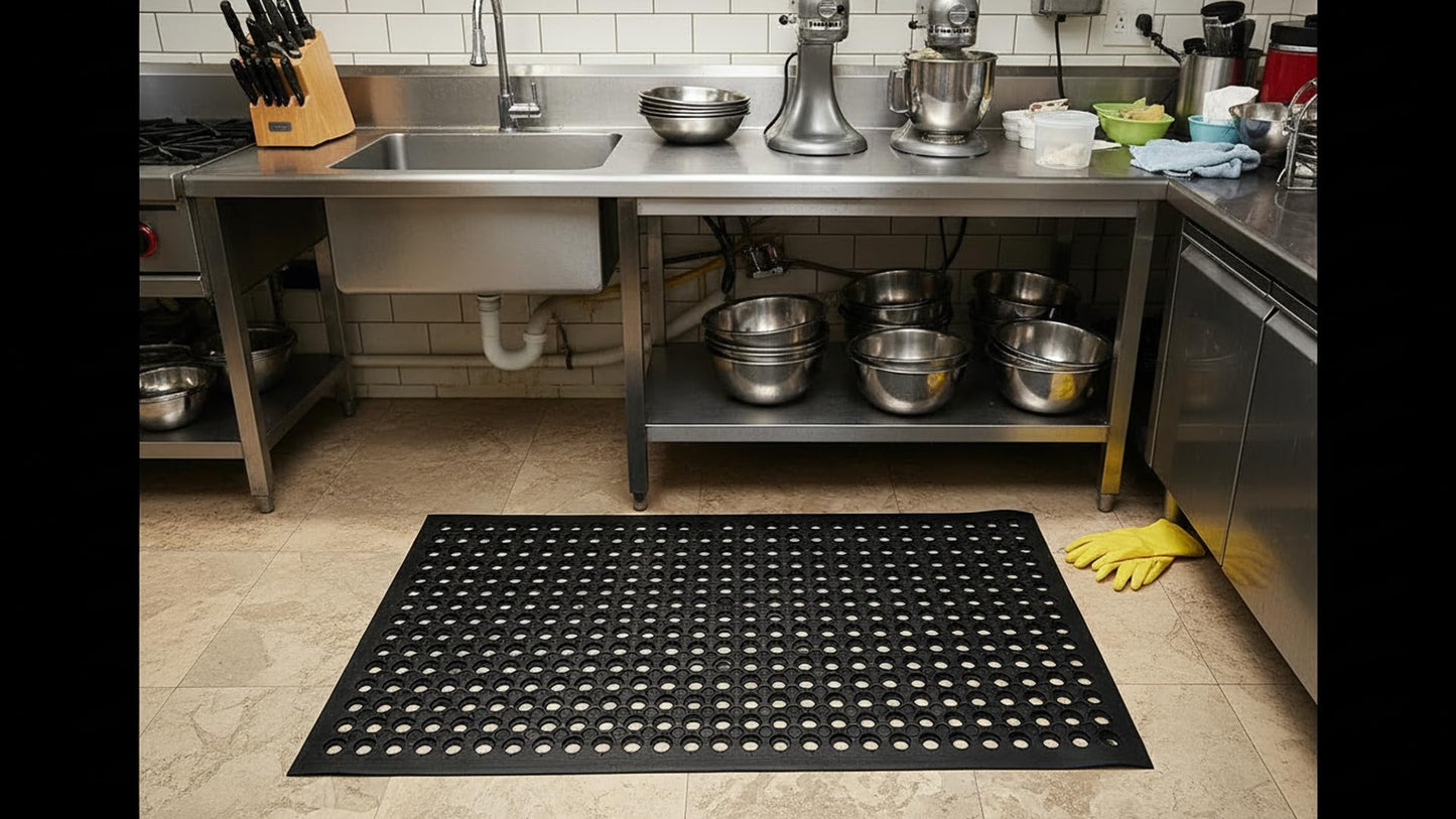 3x5FT Rubber Floor Mat Commercial Anti Fatigue Rubber Drainage Mat New Non Slip Bar Floor Mat Door Mats for Deck,Pool,Restroom,Bathroom,Kitchen,Wet Areas