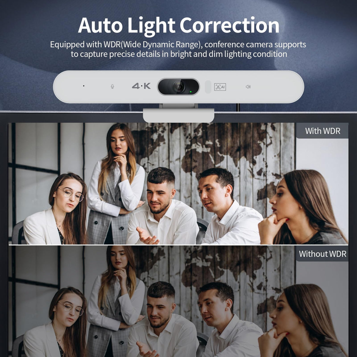 4K All-in-One Video Bar, USB Video Conference System, 4K 8MP Conference Camera & Hi-Fi Speaker & 2 Noise-reducing Mics, Auto Framing & Speaker Tracking, 94°FOV, Auto Light Correction, Plug and Play
