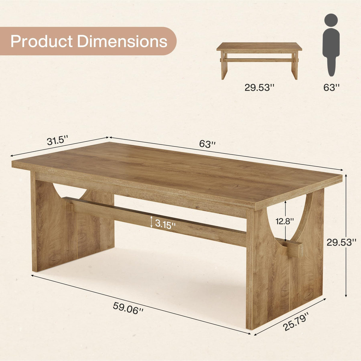 Tribesigns Executive Office Desk, 63-Inch Farmhouse Computer Desk, Large Writing Study Conference Table with Sturdy Legs, Business Workstation Table for Home Office, Rustic Brown