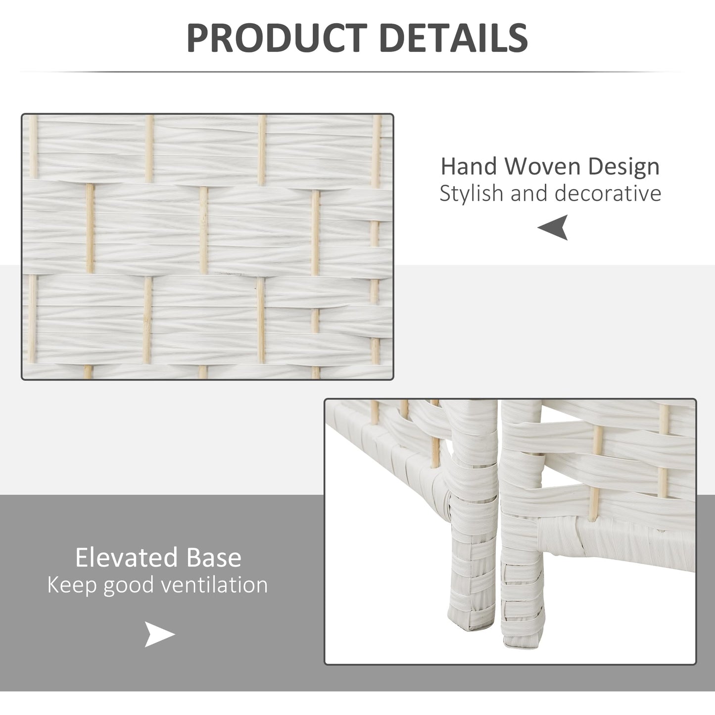 HOMCOM Room Divider 3 Panel, 6FT Tall Folding Privacy Screen, Freestanding Hand-Woven Partition for Room Separation with 360° Hinges, Paper Rope Diamond Weave, White