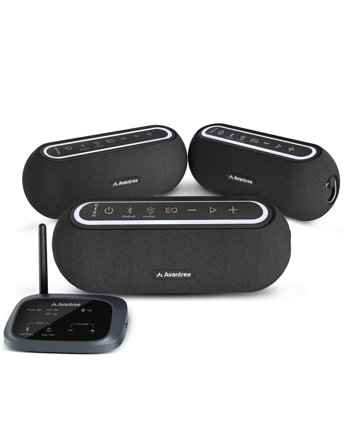 Avantree Harmony A2 – Wireless Auracast Speaker System for Whole-Home Background Audio, Expandable Setup, One-Button Control, Bluetooth/Optical/AUX Input, for Home, Stores & Small Venues